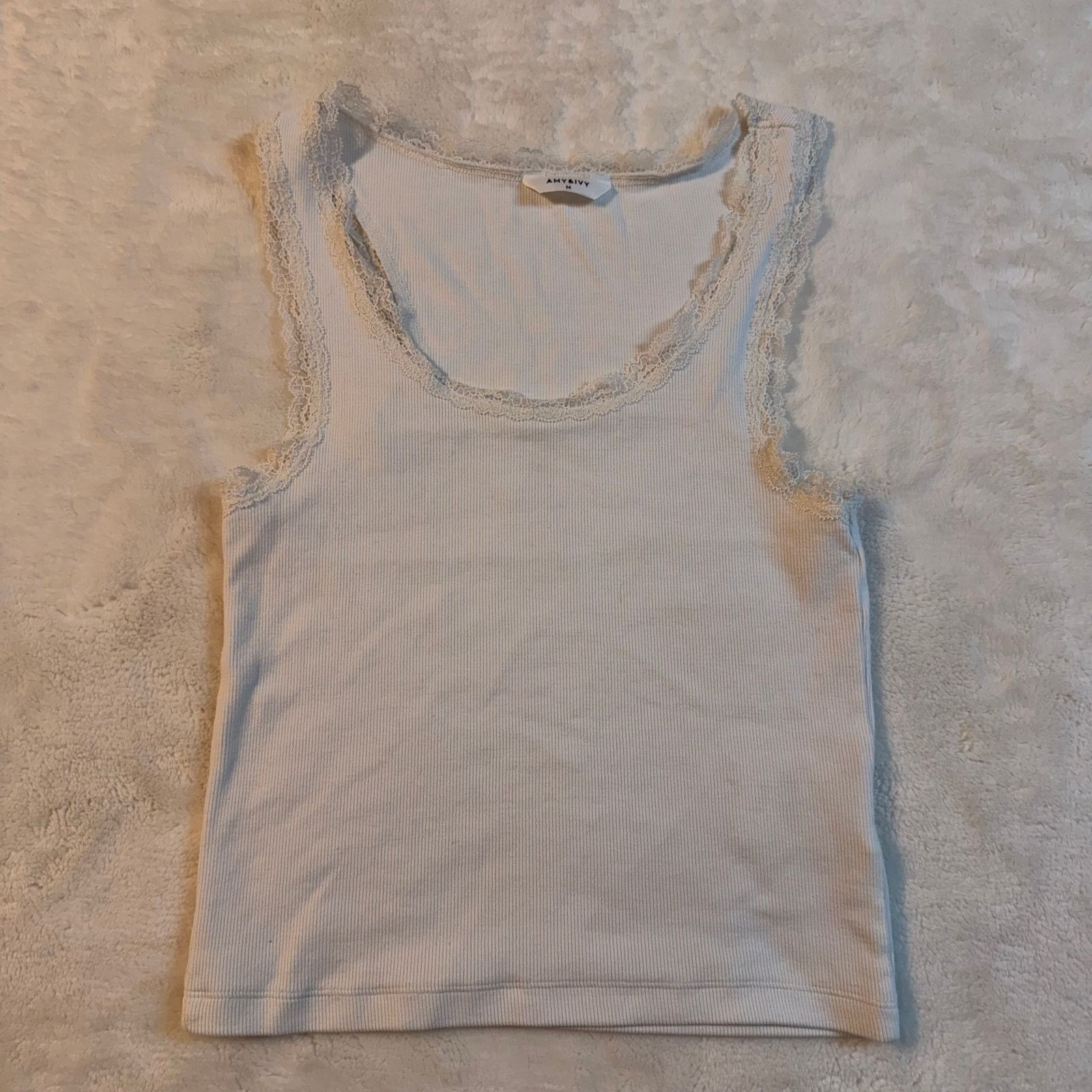 & Other Stories White Amy & Ivy Ribbed Lace-Trim Camisole Tank top Size M / US 6-8 / IT 42-44 - 1 Thumbnail