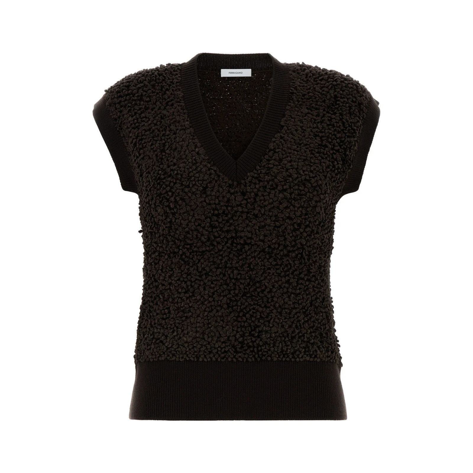 FERRAGAMO Dark Brown Boucle Vest New & Authentic (Women's si