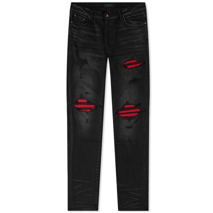 Amiri Amiri MX1 Red Ultra Suede Patch Jeans Aged Black | Grailed