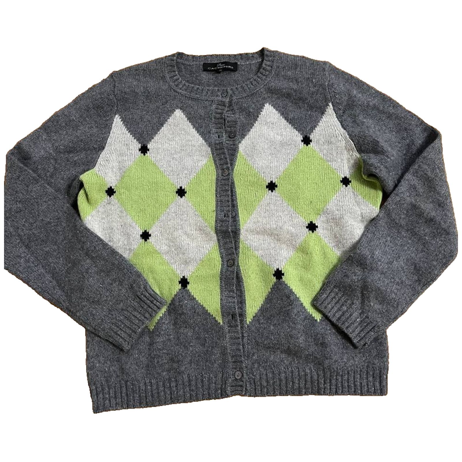 & Other Stories Puro Cachemire gray geometric green sweater M A001578 Size M / US 6-8 / IT 42-44 - 1 Thumbnail