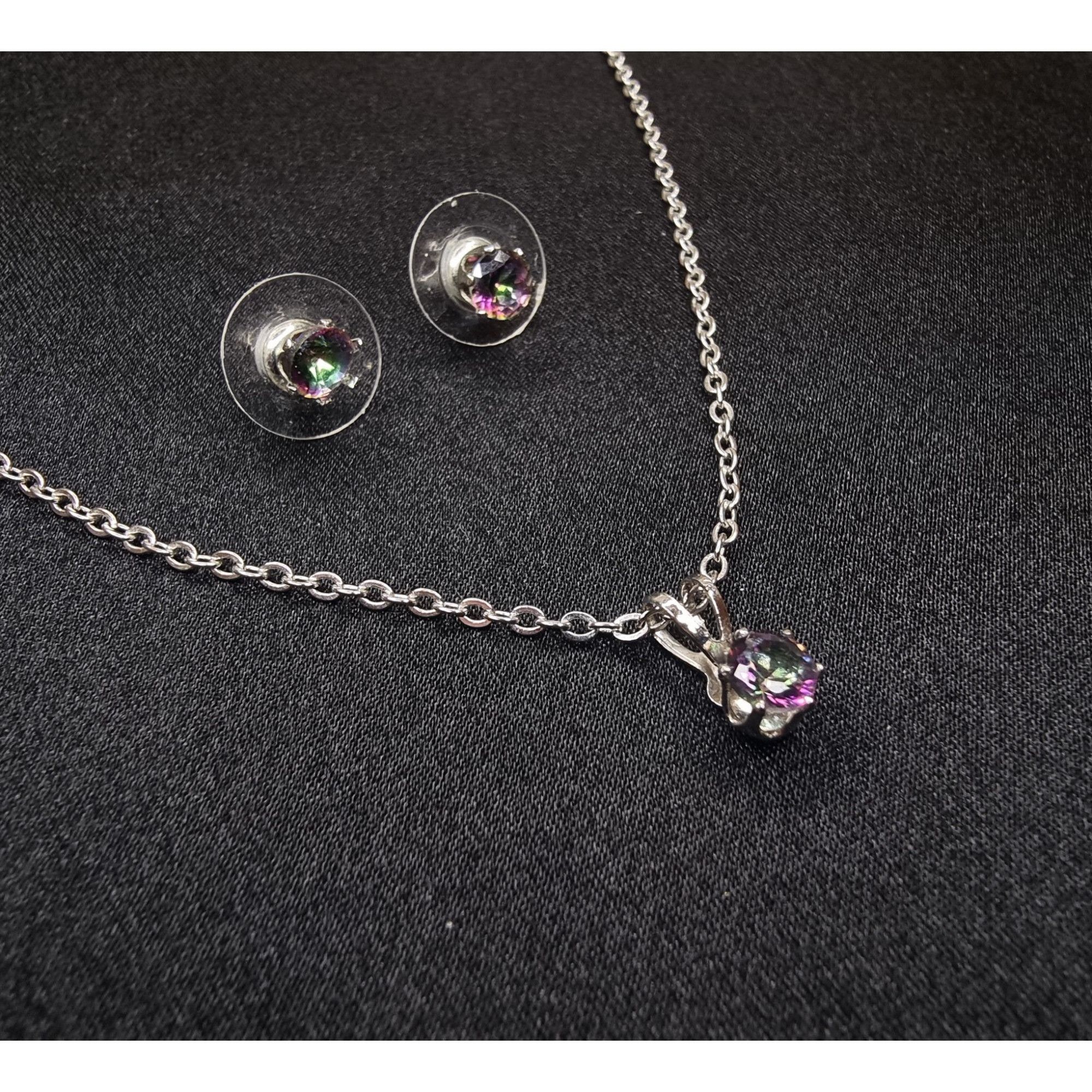 Vintage 925 Sterling Silver Necklace & Stud Earrings Set With Multi- Size ONE SIZE - 5 Thumbnail