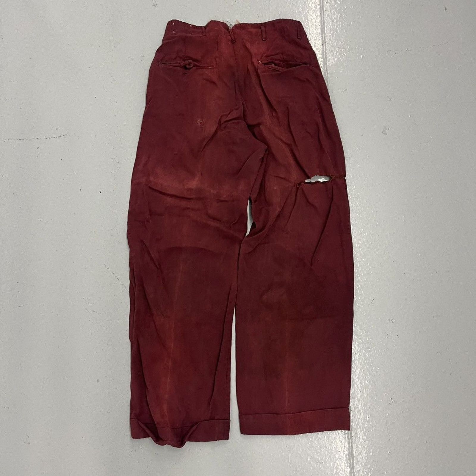 Other Vintage 50s Red Pleated Distressed Rayon Trousers 27x26 Size 27" / US 4 / IT 40 - 4 Thumbnail