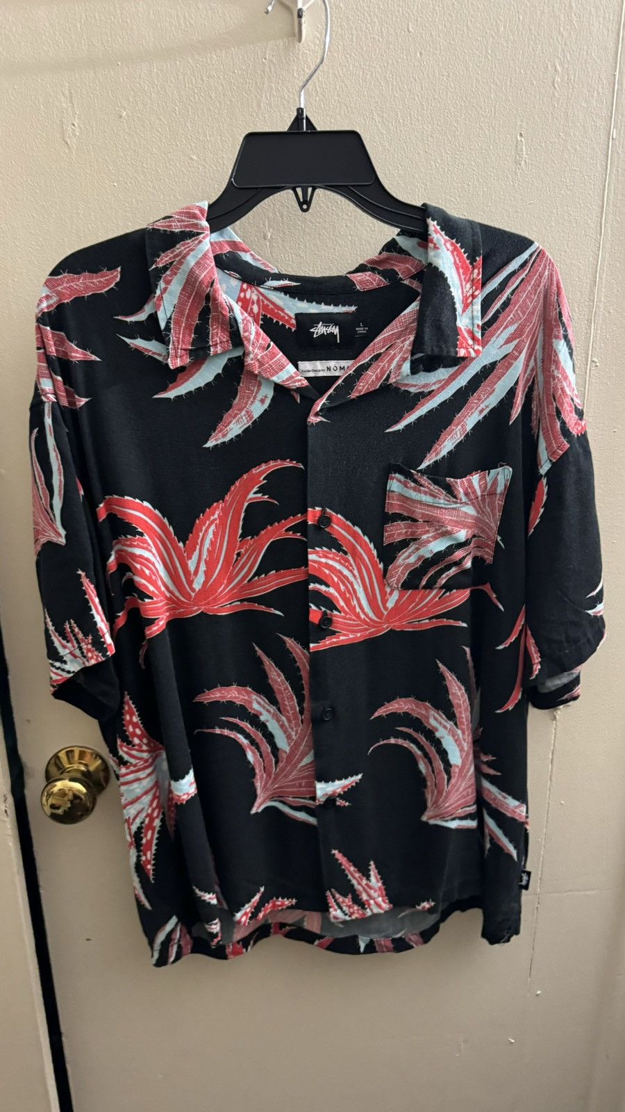 image of Stussy Cactus Noma Design Short Sleeve Rayon Shirt in Black, Men's (Size Large)