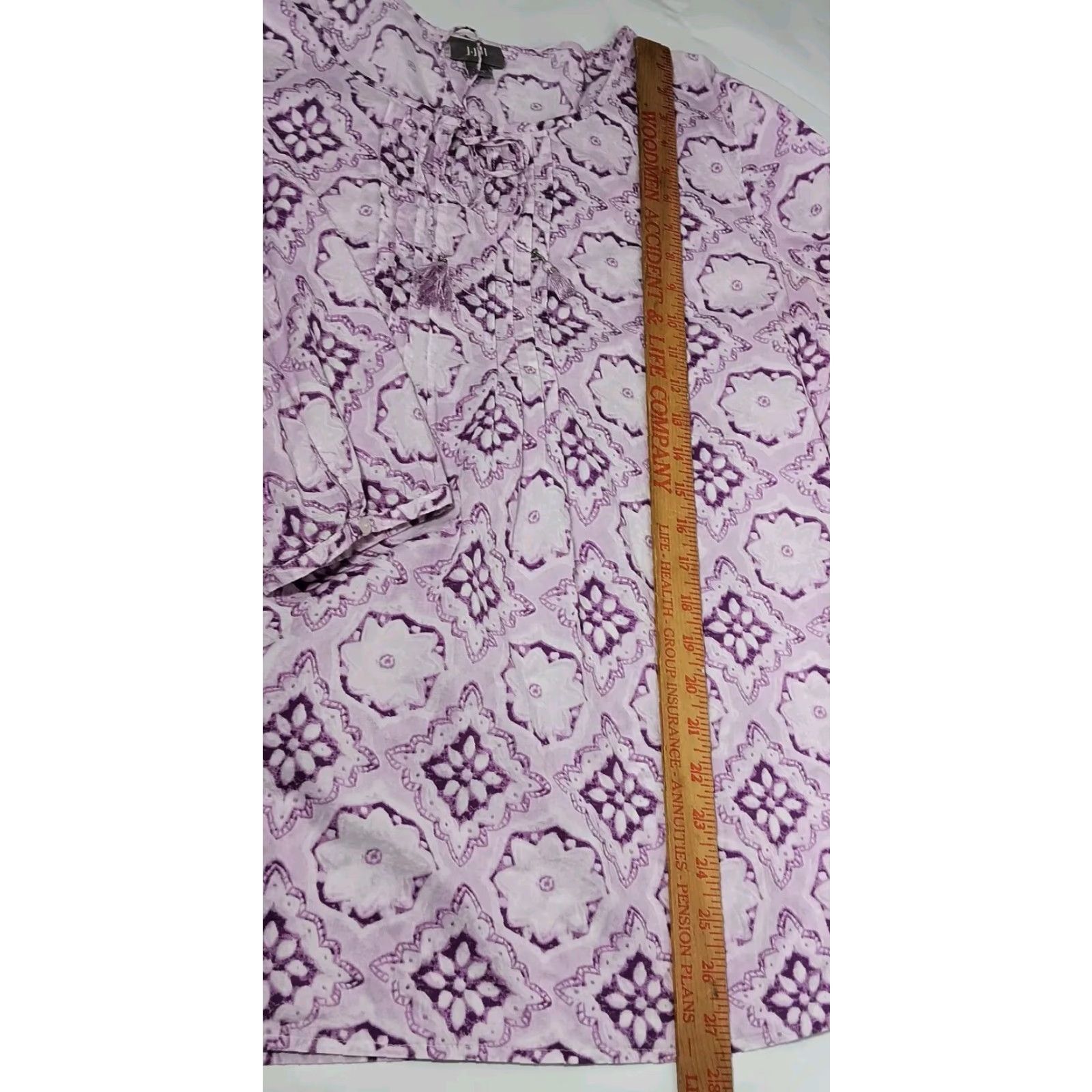 J. Jill J Jill Blouse Women Medium Pullover Floral Purple Mandala Peasant Boho Pleated Size M / US 6-8 / IT 42-44 - 7 Thumbnail