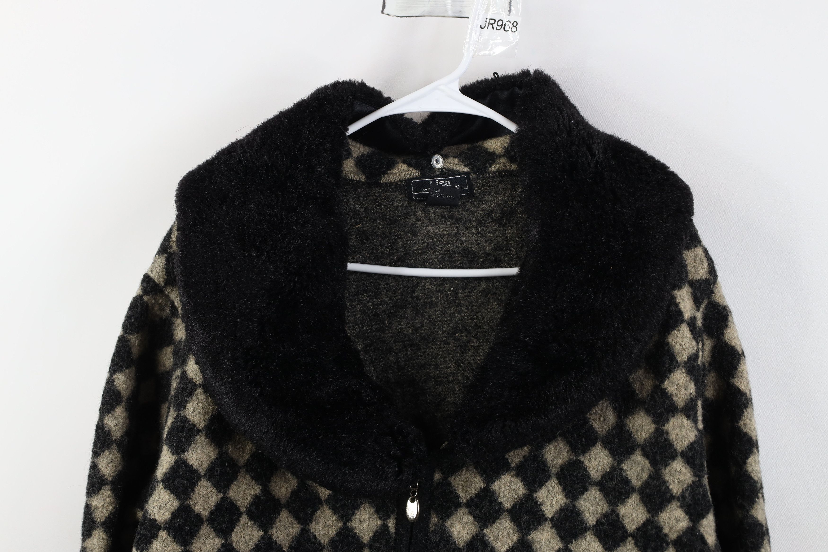 Vintage Vintage 90s Christmas Reindeer Argyle Faux Fur Collar Jacket Size XXL / US 16-18 / IT 52-54 - 2 Thumbnail