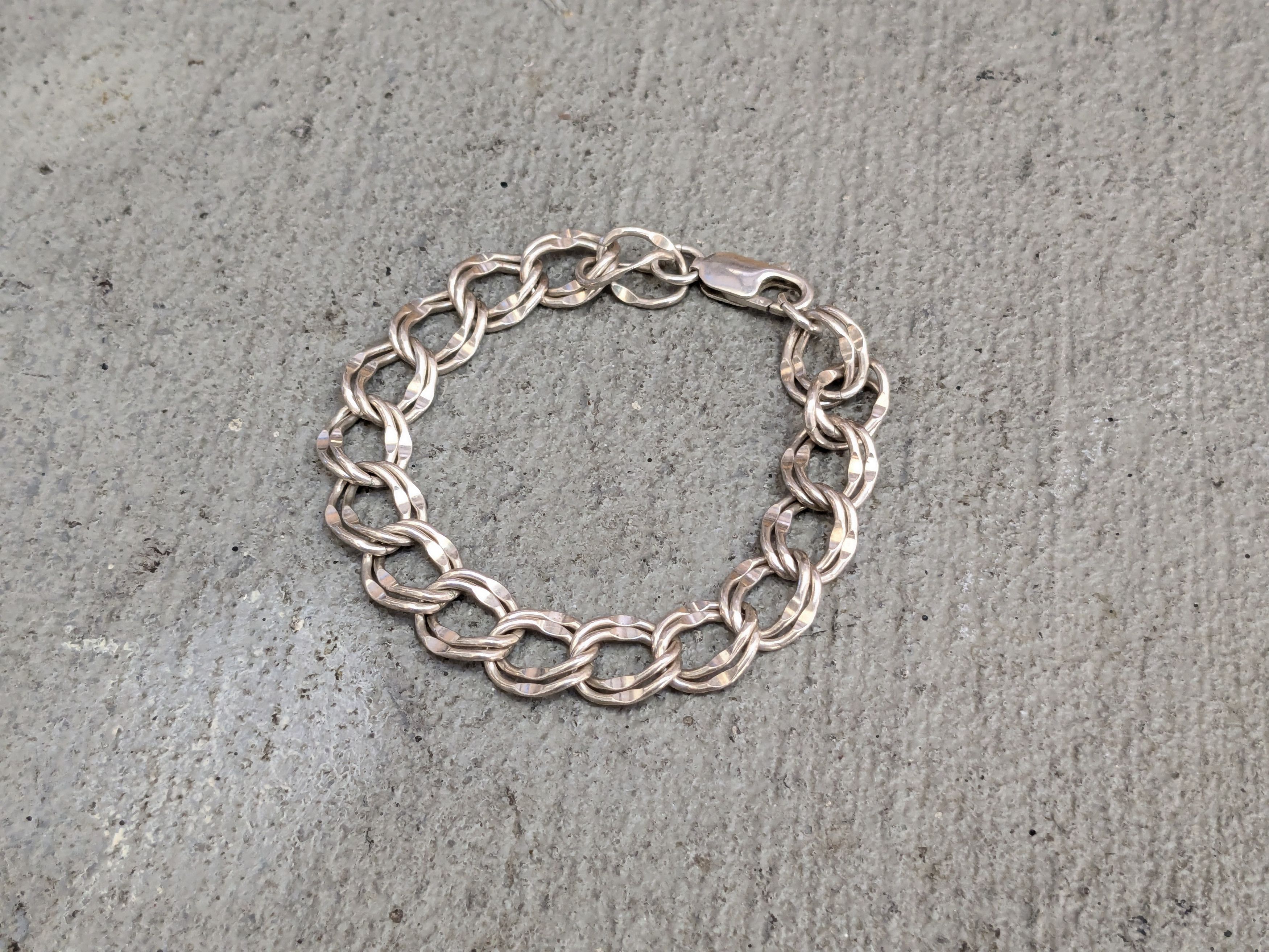 Jewelry Sterling Silver Bracelet Double Curb Charm 7.25" Size ONE SIZE - 1 Thumbnail