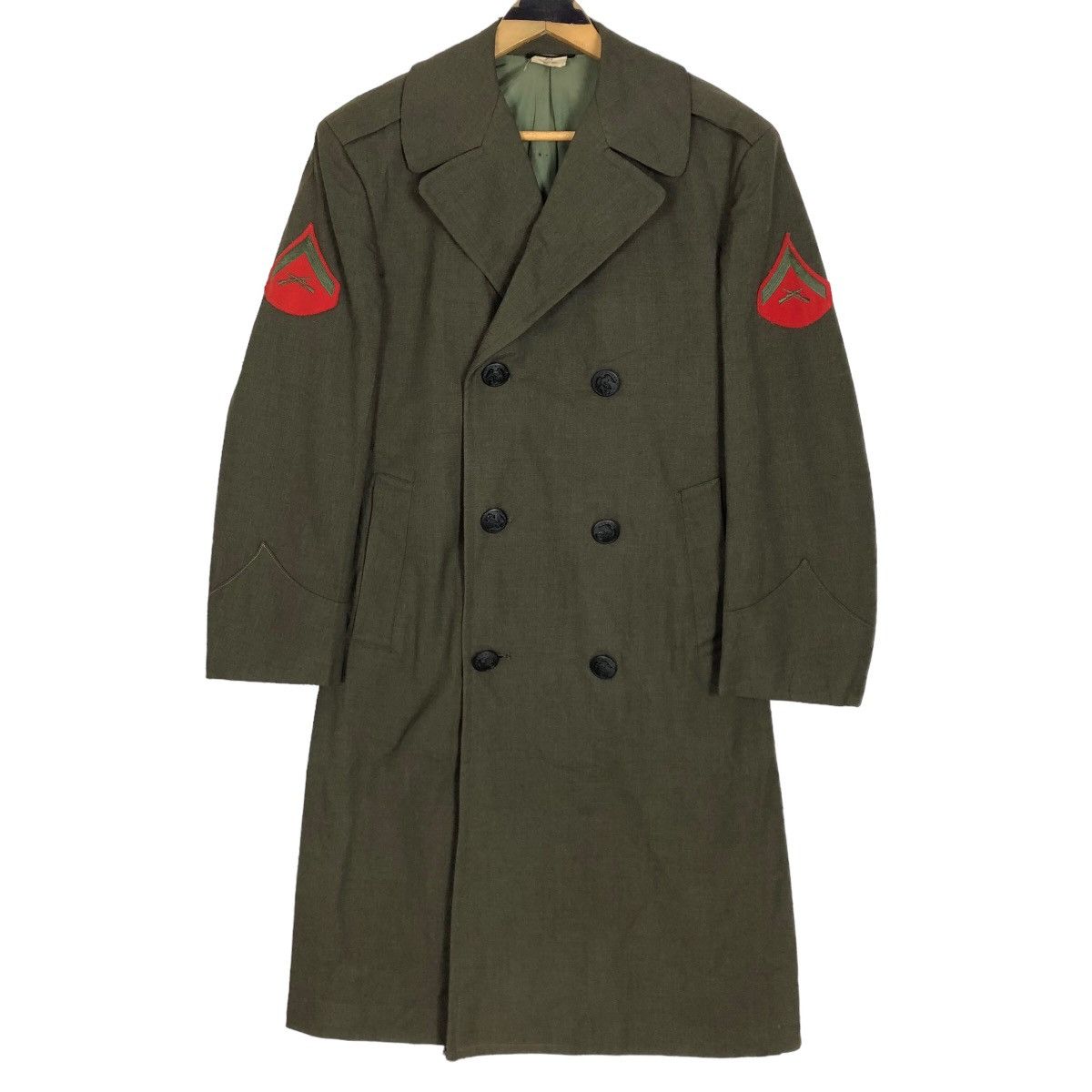 image of Military x USMC Vintage 70's United States Marine Corps Wool Trench Coat in Olive Green (Size Small