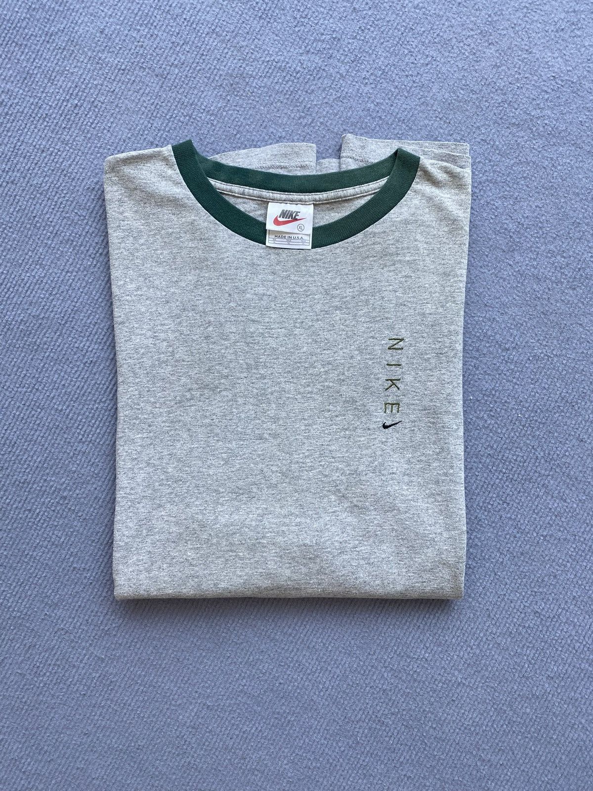 Nike Vintage 90’s Grey/Green Nike Embroidery Logo Ringer Tee✨ Size US XL / EU 56 / 4 - 3 Thumbnail