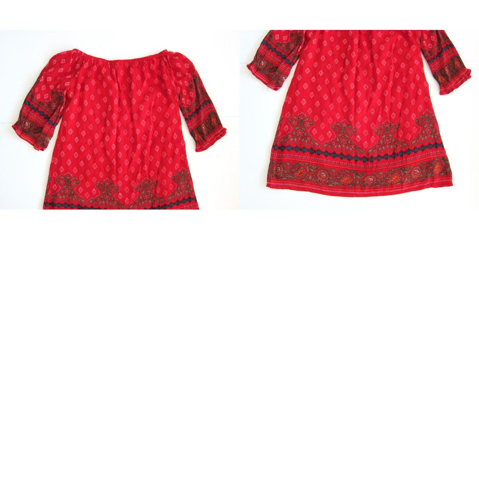 Anthropologie Lapogee Anthropologie 100% Rayon Red Floral 3/4 Sleeve Tunic Dress Small Women Size S / US 4 / IT 40 - 8 Thumbnail