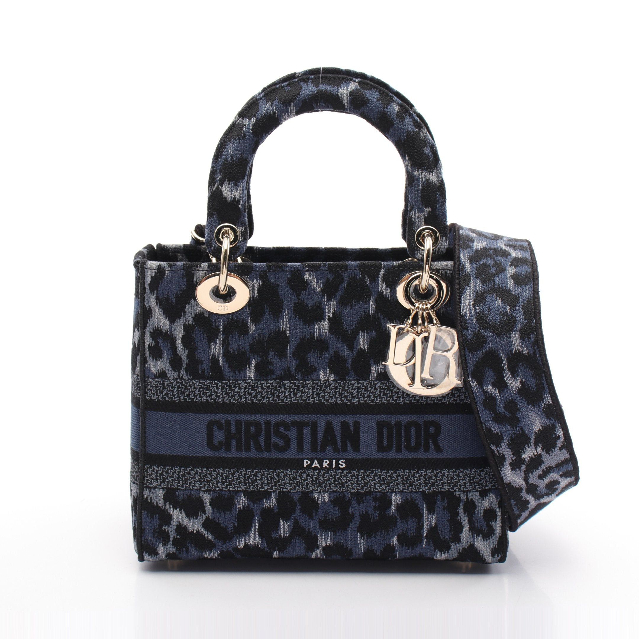 Dior Dior Lady Handbag Leopard Print Canvas Navy Black Blue Gray Size ONE SIZE - 1 Thumbnail