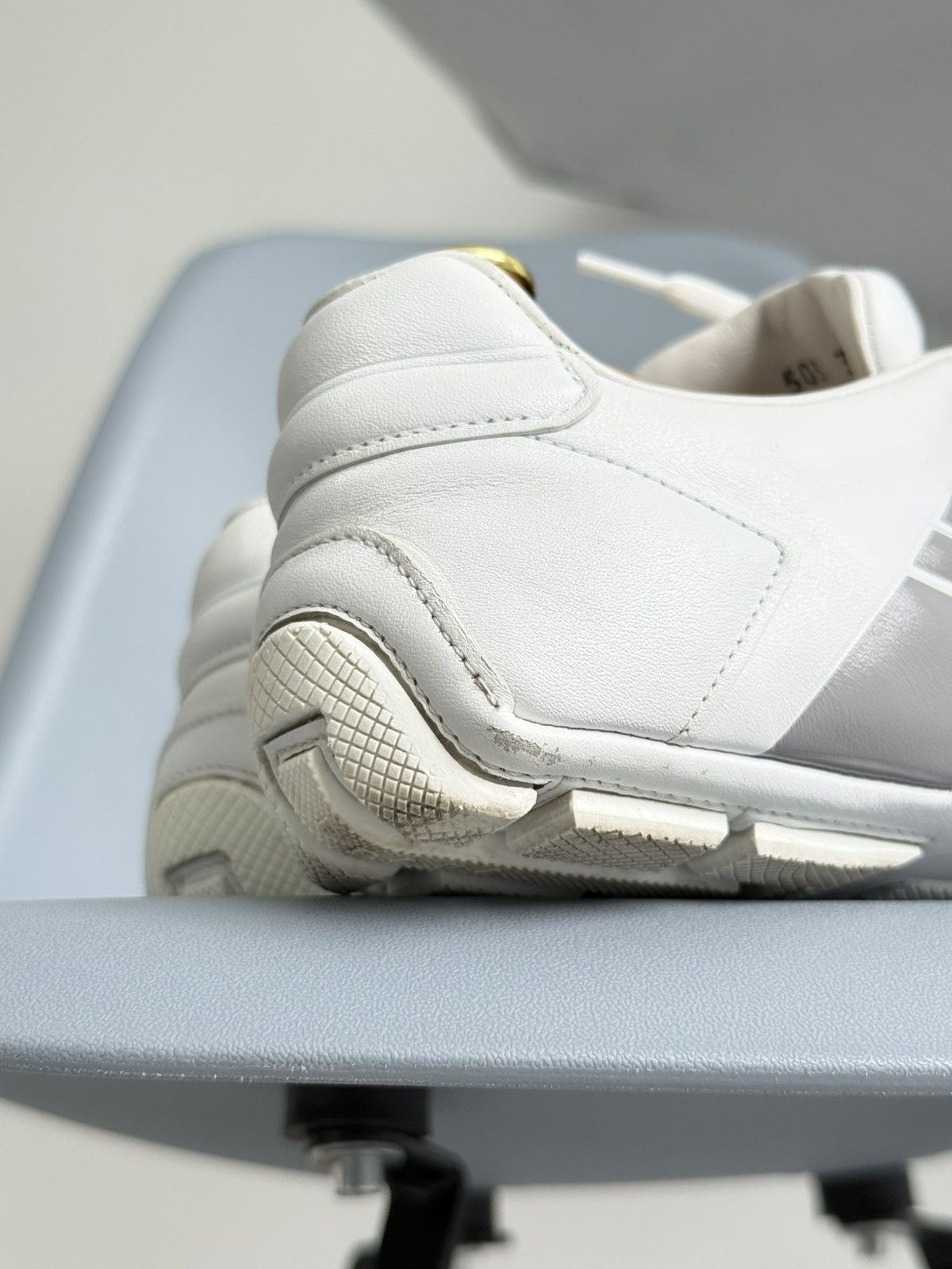 Prada Prada Rev Sneakers White Padded Leather Gray Stripe Low Top Size US 9 / IT 39 - 14 Thumbnail