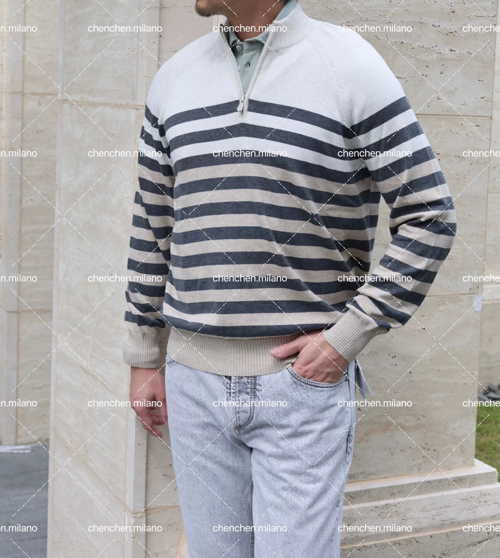 Brunello Cucinelli Brunello Cucinelli Striped Zip Sweater Size US L / EU 52-54 / 3 - 1 Thumbnail
