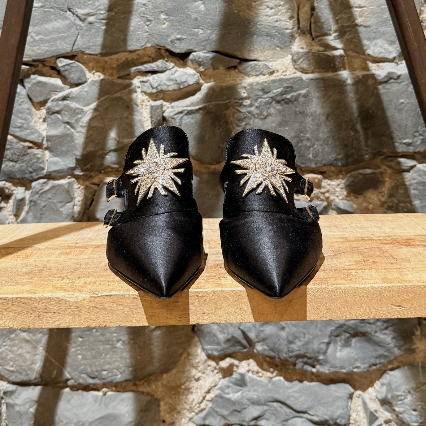 Roger Vivier Roger Vivier Black Satin Sin Star Strass 65 Heeled Mules Size US 8.5 / IT 38.5 - 2 Thumbnail