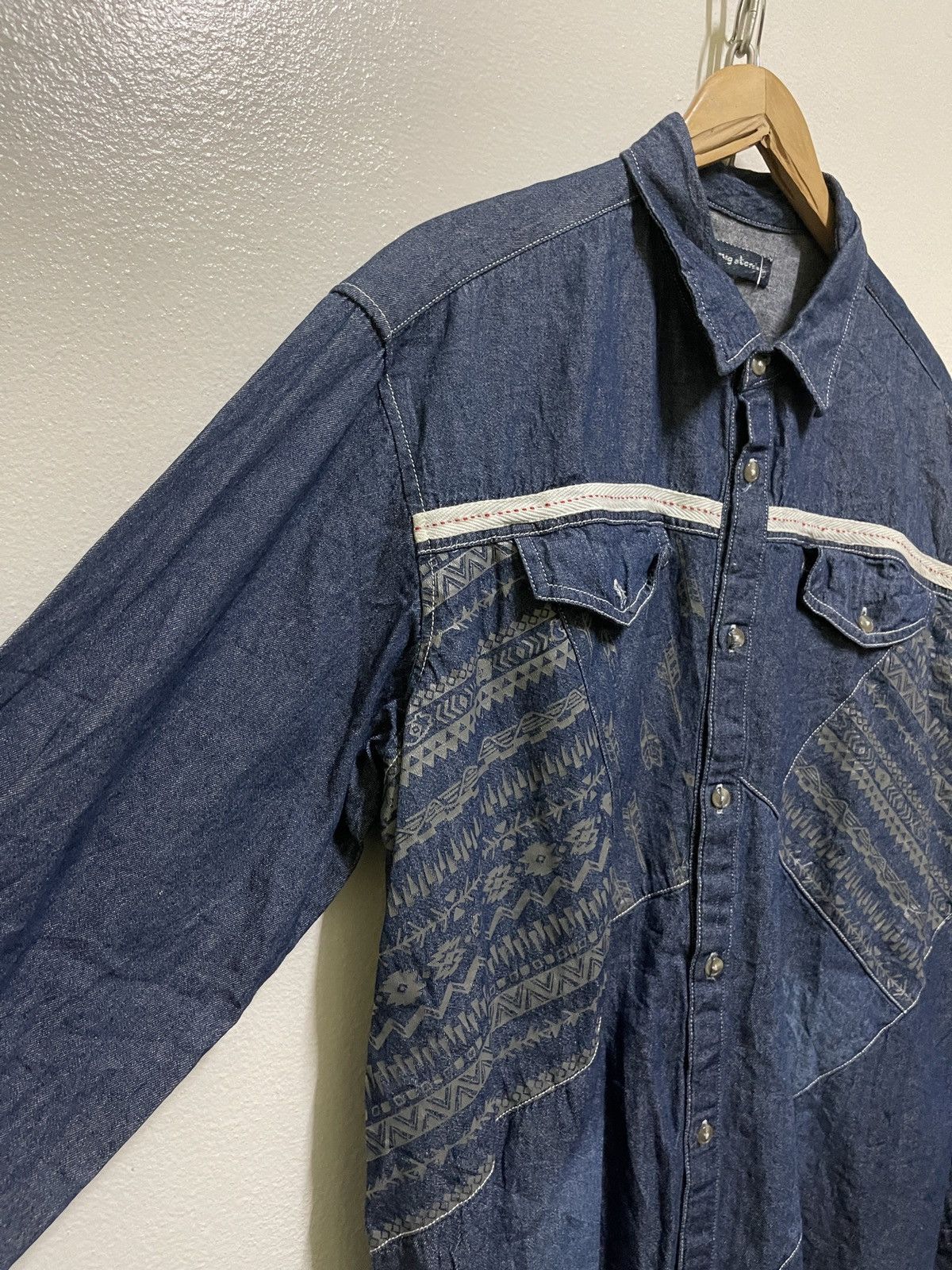 Japanese Brand Drug Stores Denim Shirt Hybrid Printed Size US XL / EU 56 / 4 - 2 Thumbnail