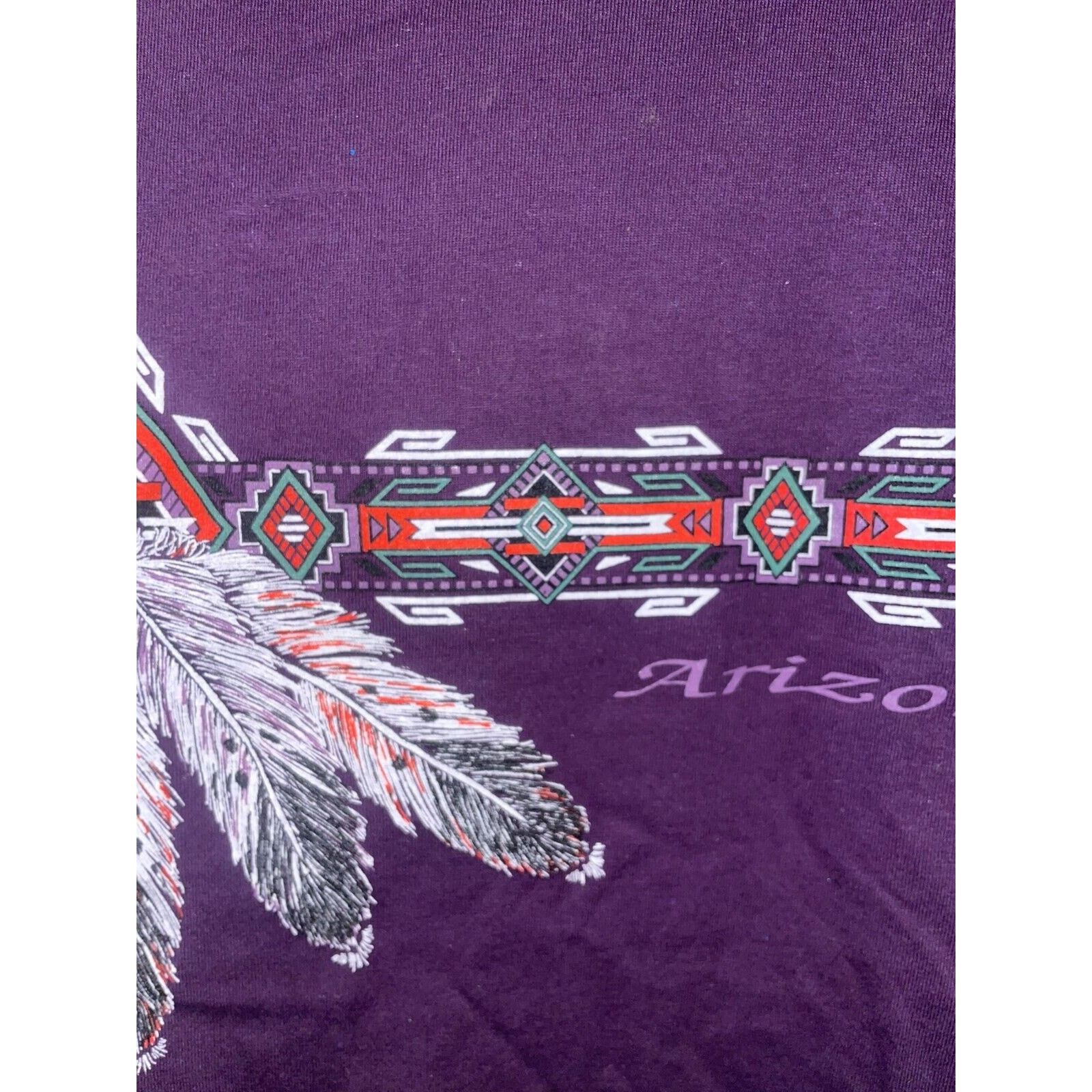 Jerzees Vintage Arizona Purple Shirt Native American Feathers Tee L Size US L / EU 52-54 / 3 - 3 Thumbnail