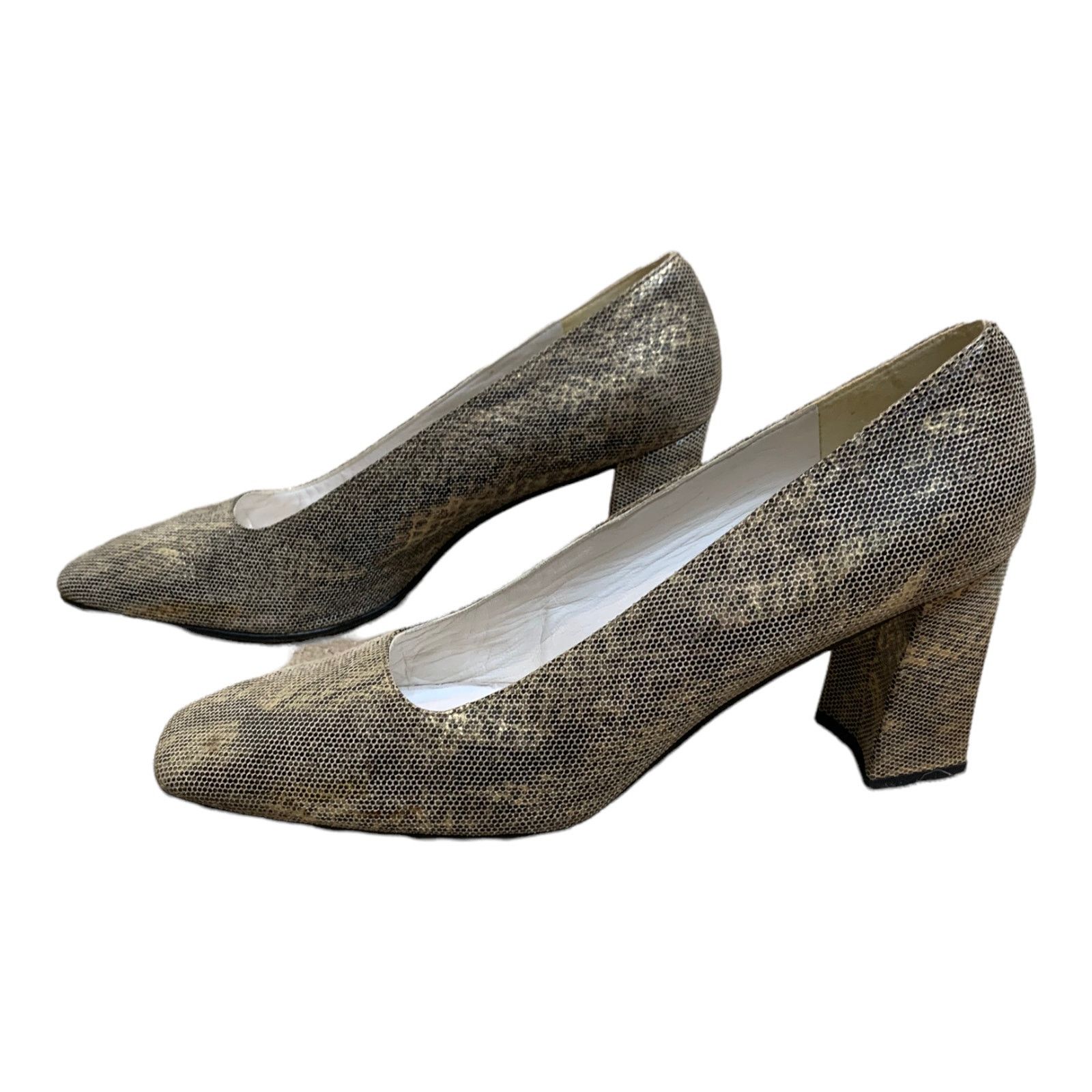 Stuart Weitzman Stuart Weitzman gold snake skin block heel shoes size 9 AA Size US 9 / IT 39 - 1 Thumbnail