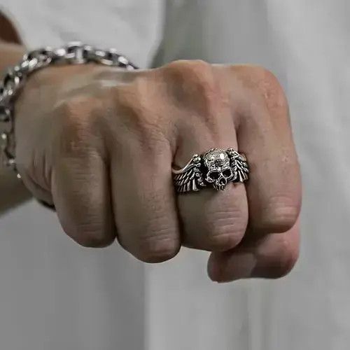 Jewelry x Ring Gold Plated Skull Ring, Men's
