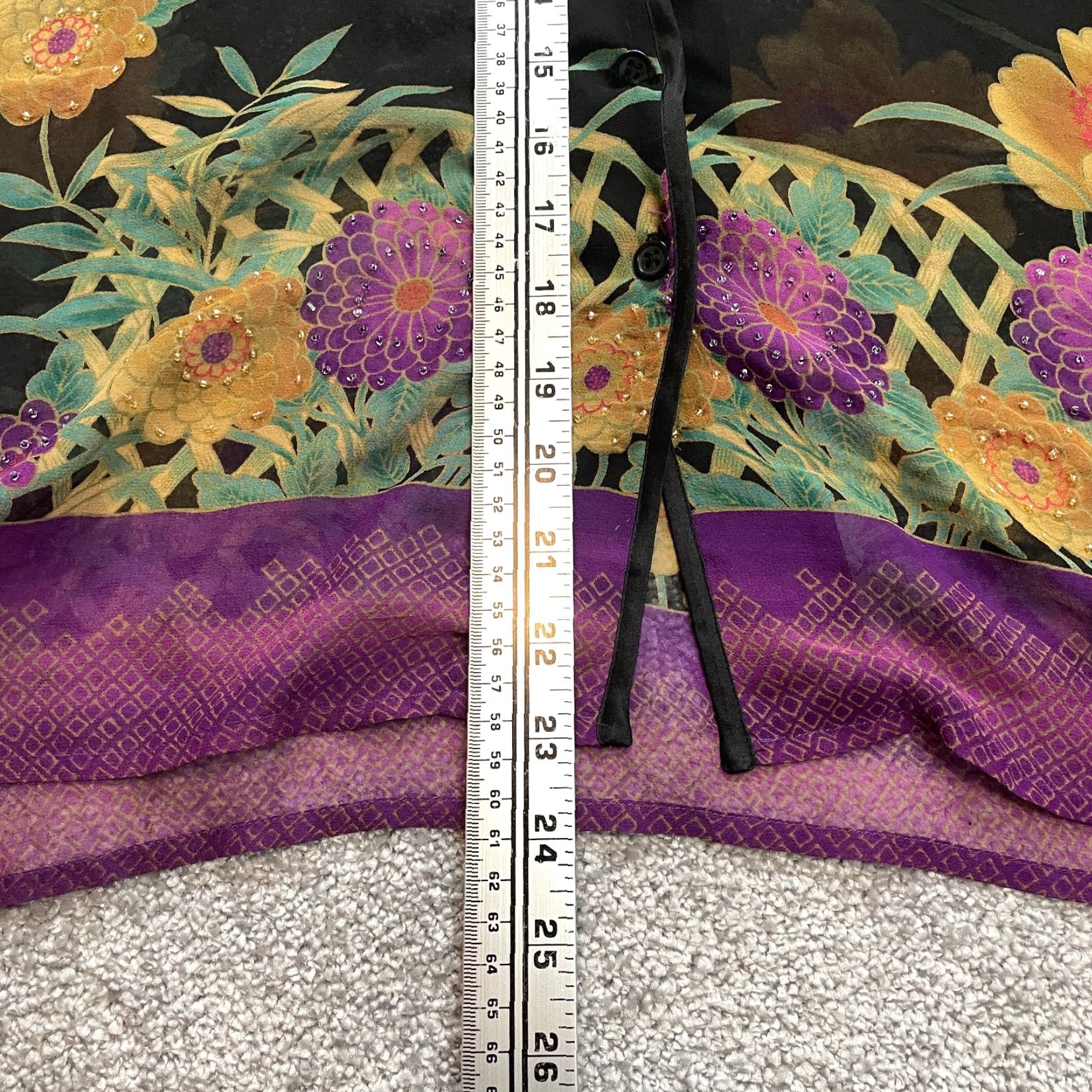 Vintage Chadwick's Blouse Button Up Top Womens M Black Purple Sheer Tropical Floral Size M / US 6-8 / IT 42-44 - 7 Thumbnail