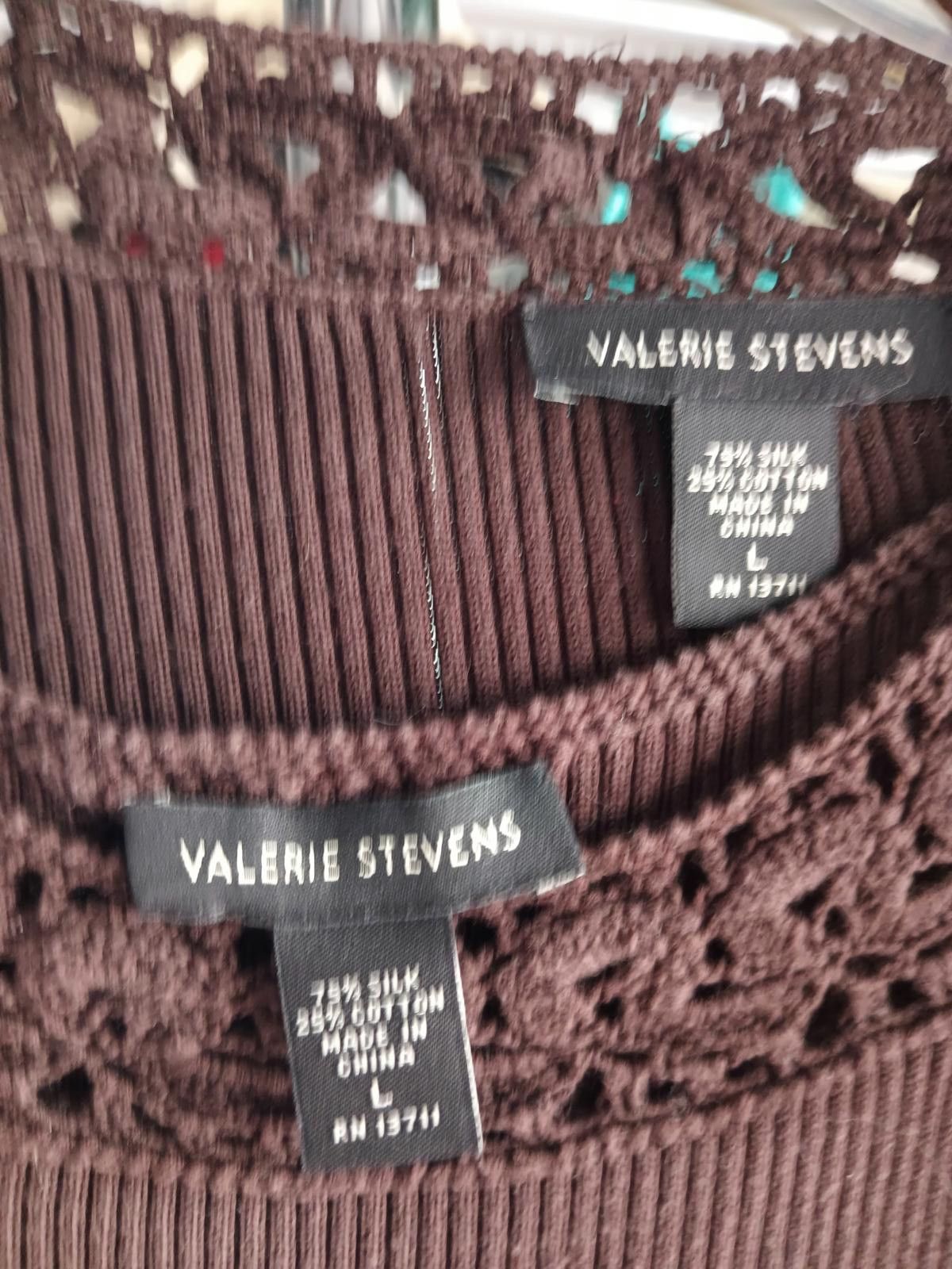 Designer Valerie Stevens Women's Brown Knit Cardigan and blouse set Size L / US 10 / IT 46 - 4 Thumbnail