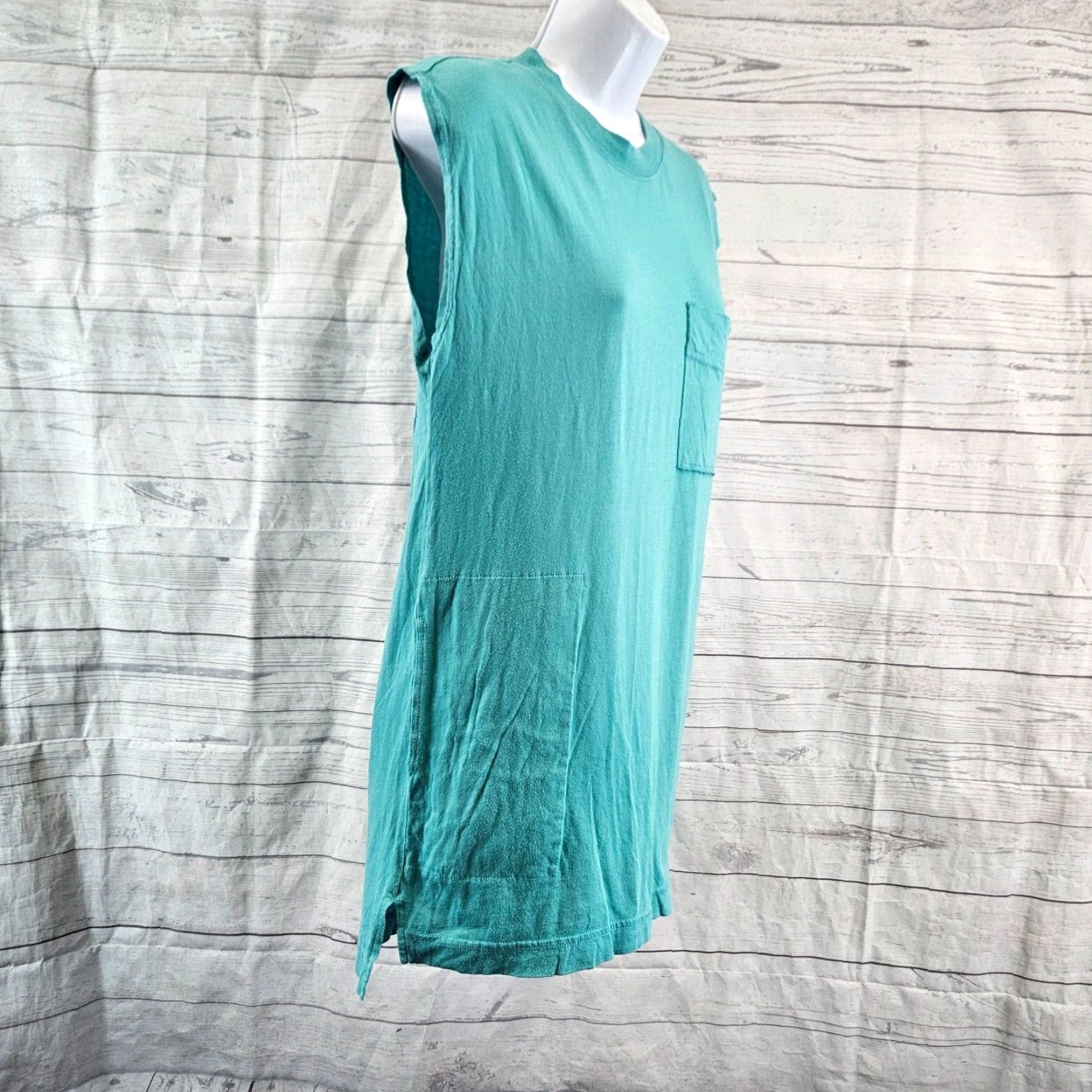 Free People VINTAGE Free People Beach Tunic Shirt Womens XS Blue Sleeveless Cotton Blend Pockets Size XS / US 0-2 / IT 36-38 - 3 Thumbnail