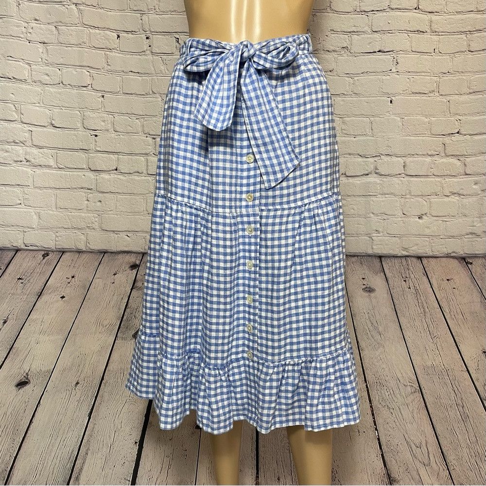 Polo Ralph Lauren NWT New $198 Polo Ralph Lauren Gingham Linen Tiered Midi Bl Size 30" / US 8 / IT 44 - 3 Thumbnail