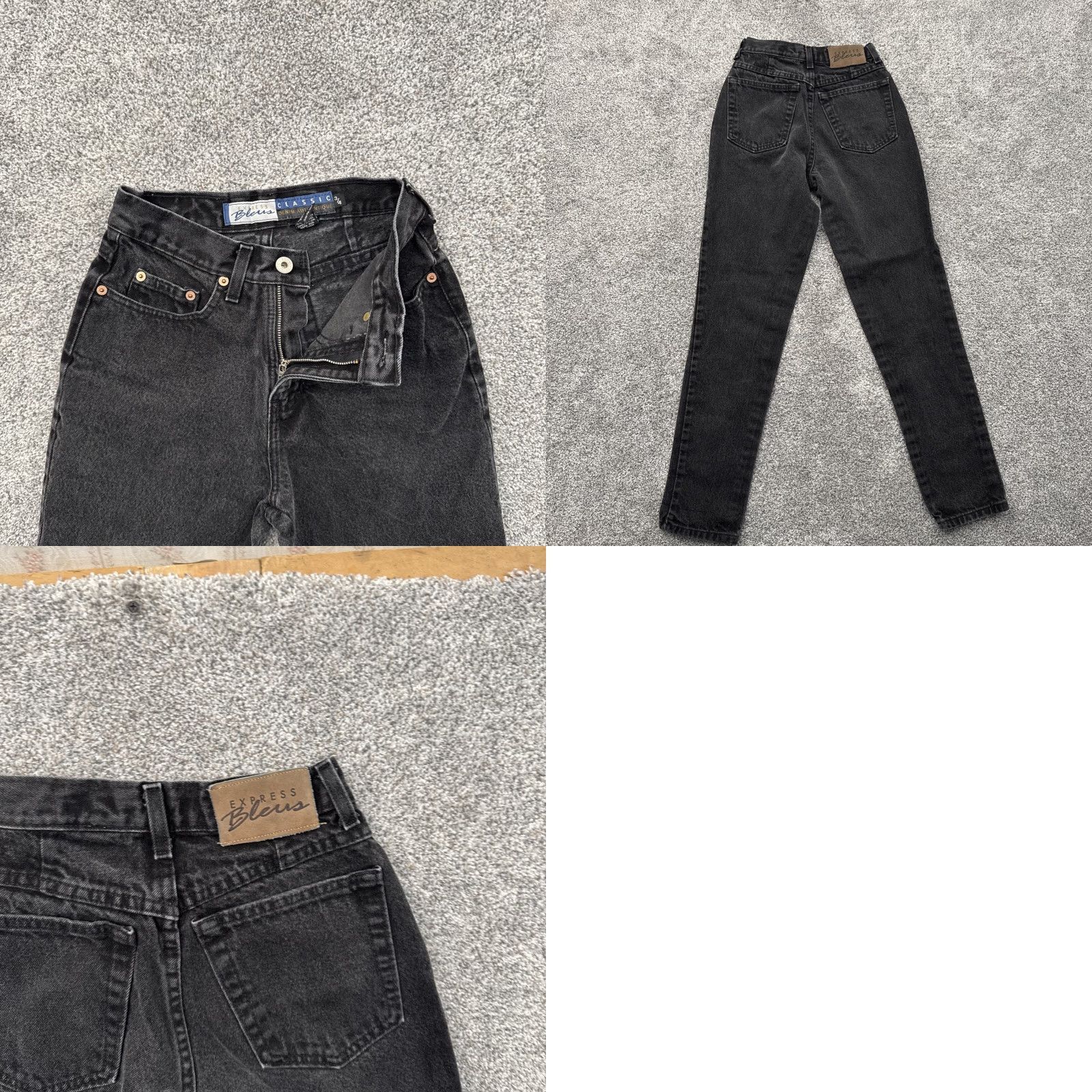 Express VINTAGE Express Blues Jeans 3/4 Tapered Women Juniors 80s 90s Grunge Rockabilly Black 100% Cotton Style: Tapered Size 26" / US 2 / IT 38 - 8 Thumbnail