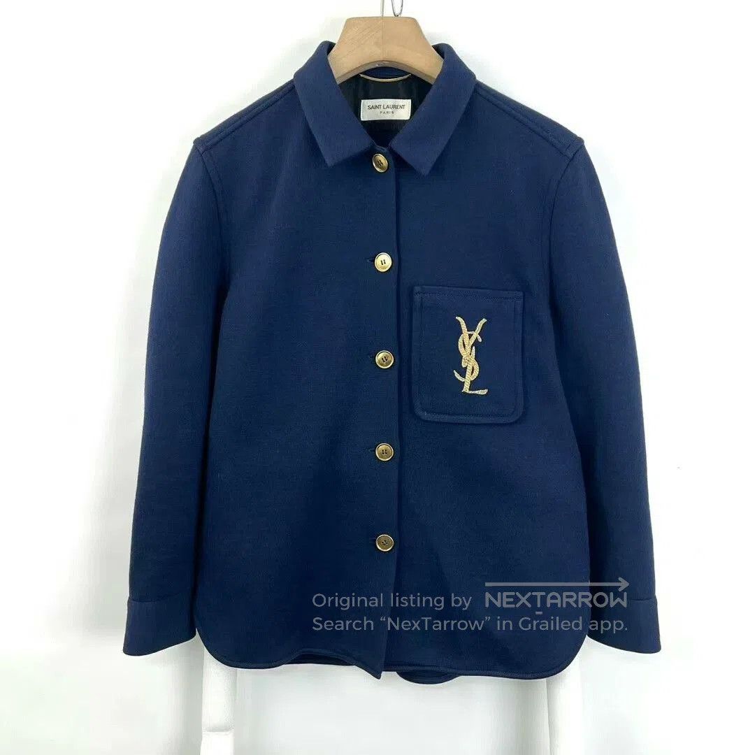 Saint Laurent Paris Saint Laurent Blue Embroidered Logo Shirt Jacket. Size M / US 6-8 / IT 42-44 - 1 Thumbnail