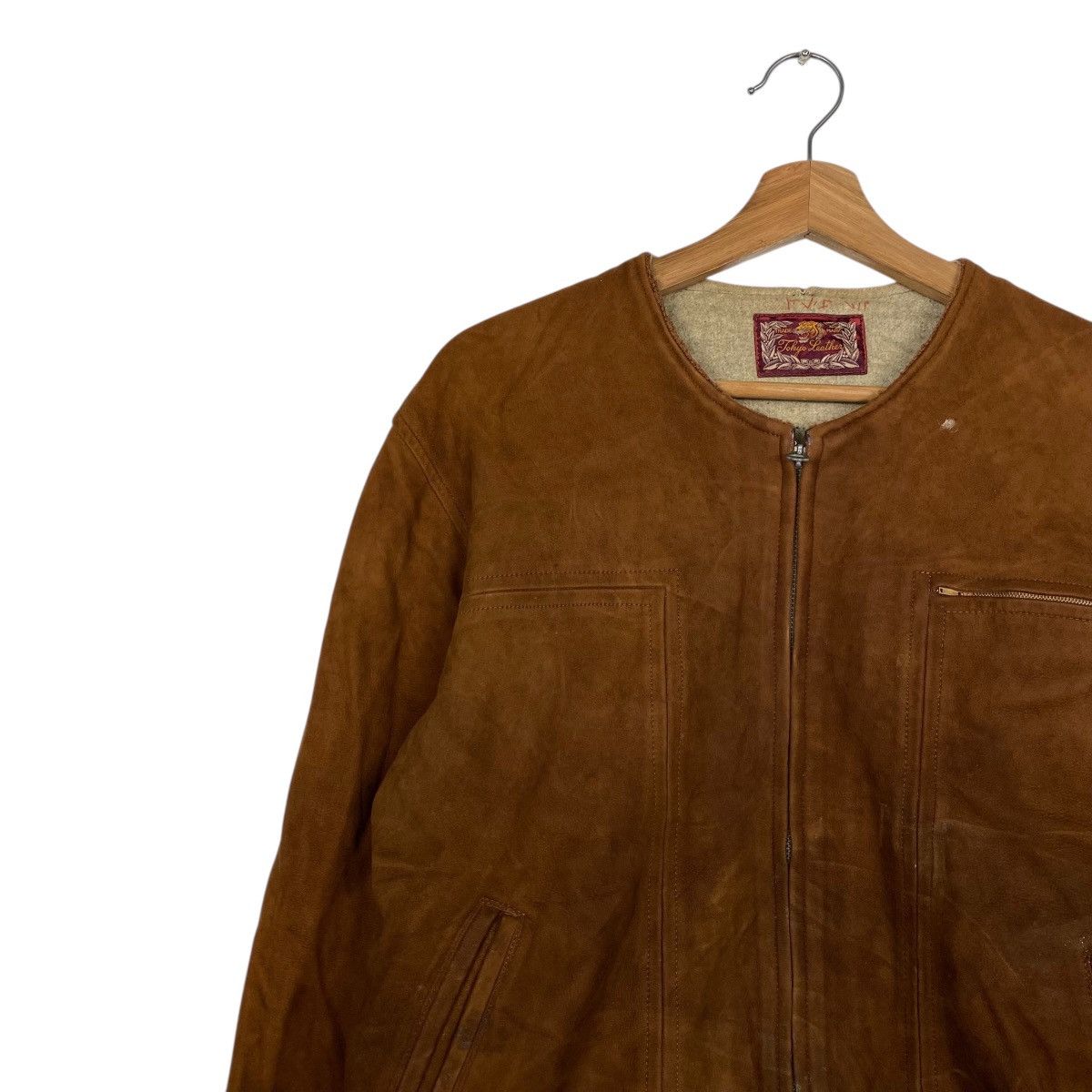 Genuine Leather Vintage leather jacket collarless Size US M / EU 48-50 / 2 - 6 Thumbnail