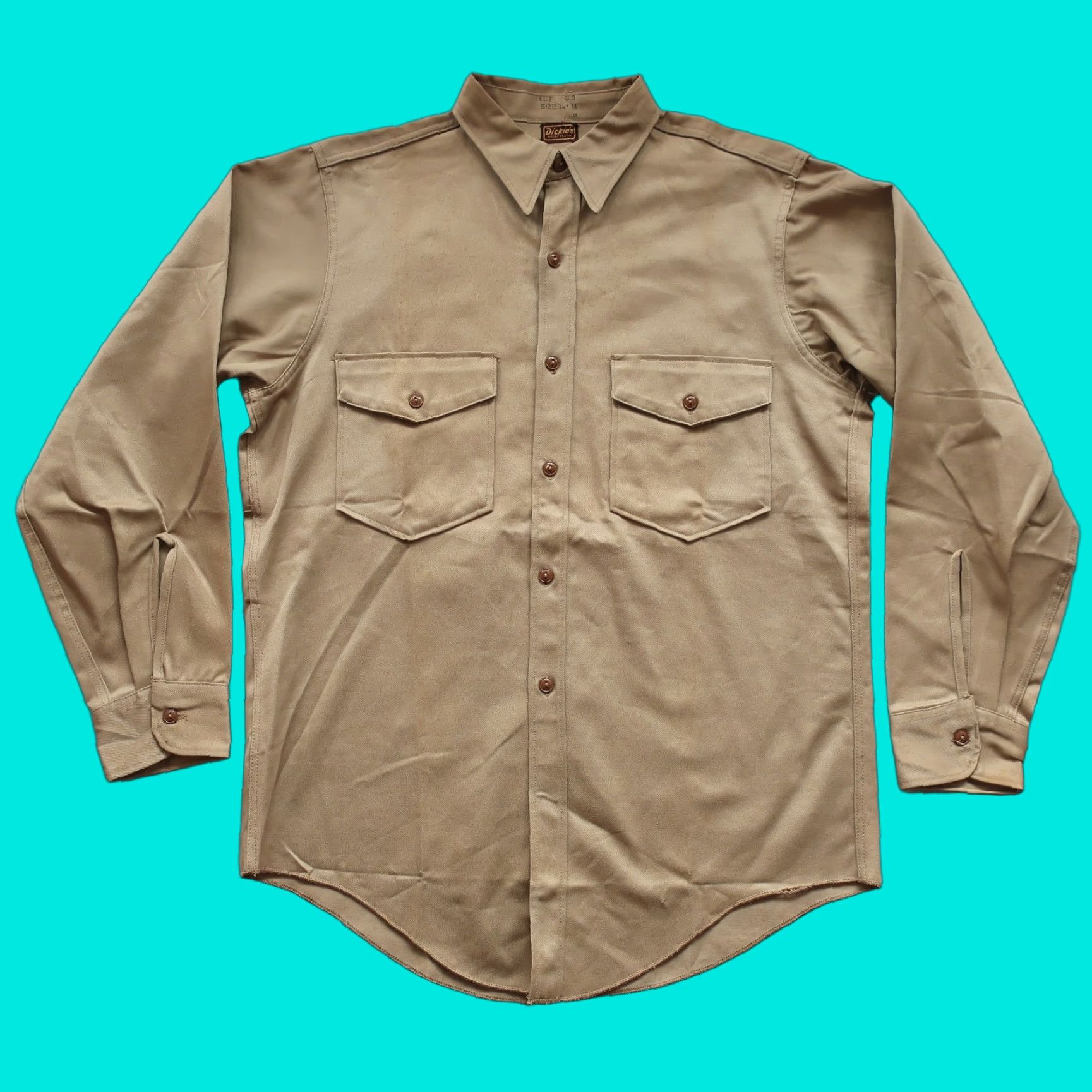 Dickies VINTAGE Dickies Army Cloth Shirt Mens 15 1/2 Tan 40s WWII Button-Up Long Sleeve Army Theme Size US M / EU 48-50 / 2 - 1 Thumbnail