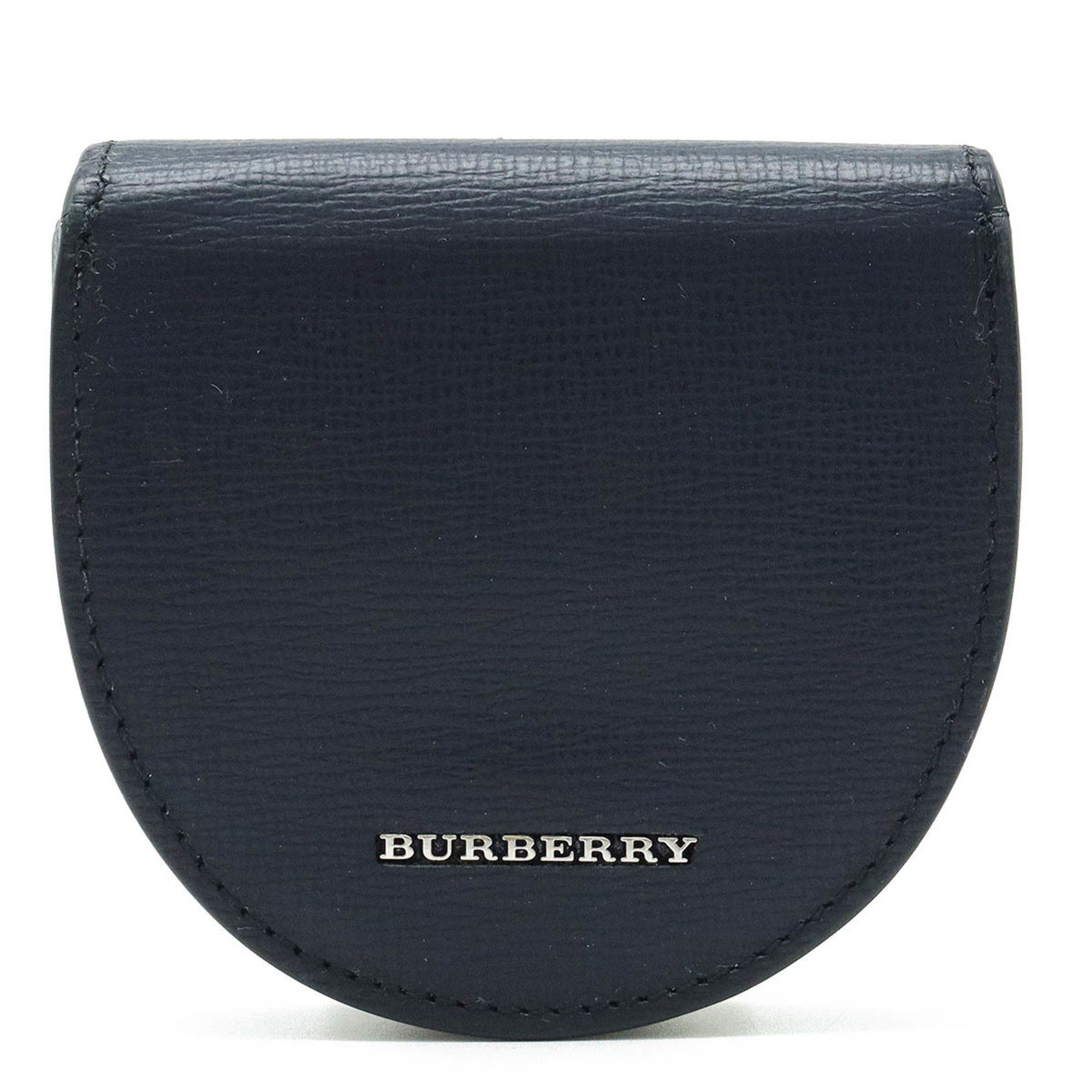 image of Burberry Coin Case Purse Horseshoe Shape Leather Navy, Women's