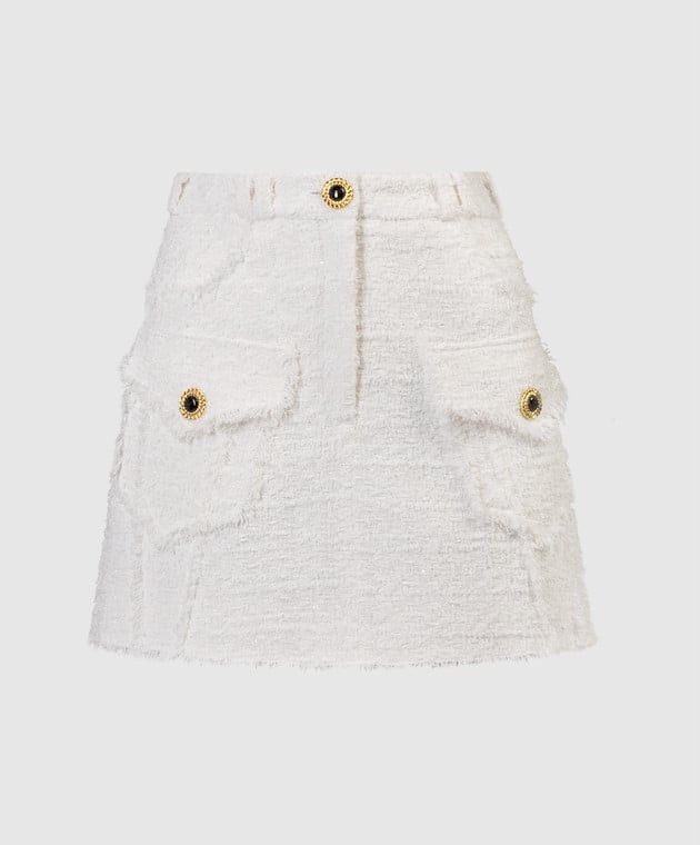 Balmain o1s1wg110825 Tweed Skirt With Fringe in White Size 26" / US 2 / IT 38 - 1 Thumbnail