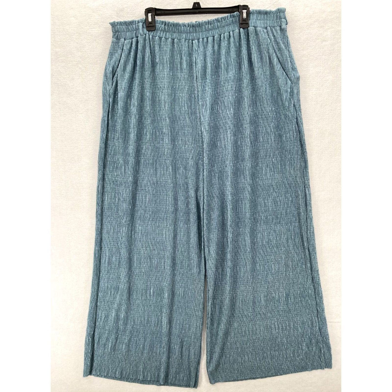 Vintage LuLaRoe Womens 3XL Blue Flowy Wide-Leg Pants Pull On 100% Polyester Regular Size Stretch Pockets Size 27" / US 4 / IT 40 - 2 Thumbnail