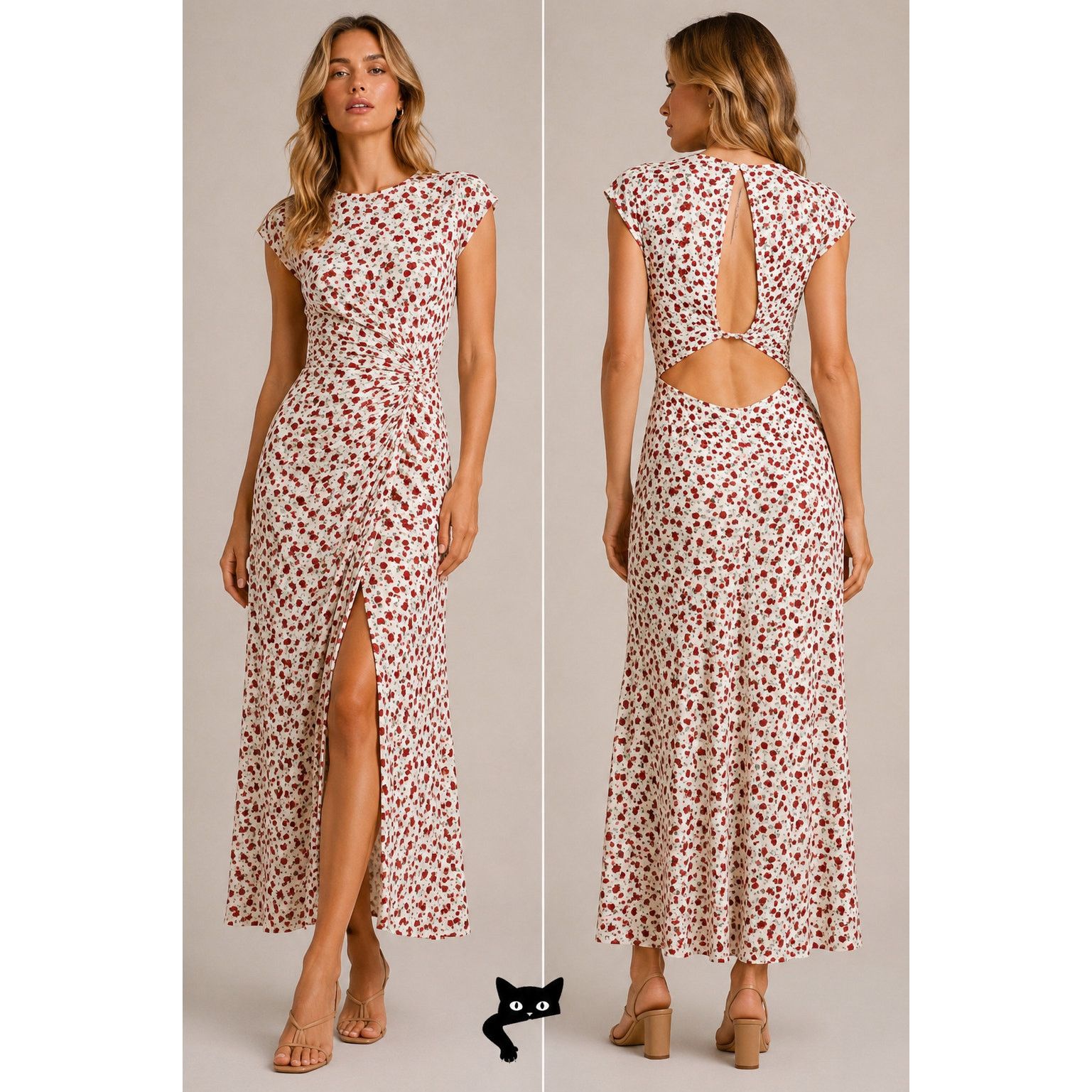Reformation Reformation Ivory Floral Cap Sleeve Open Back Maxi Dress 0 Size XS / US 0-2 / IT 36-38 - 3 Thumbnail