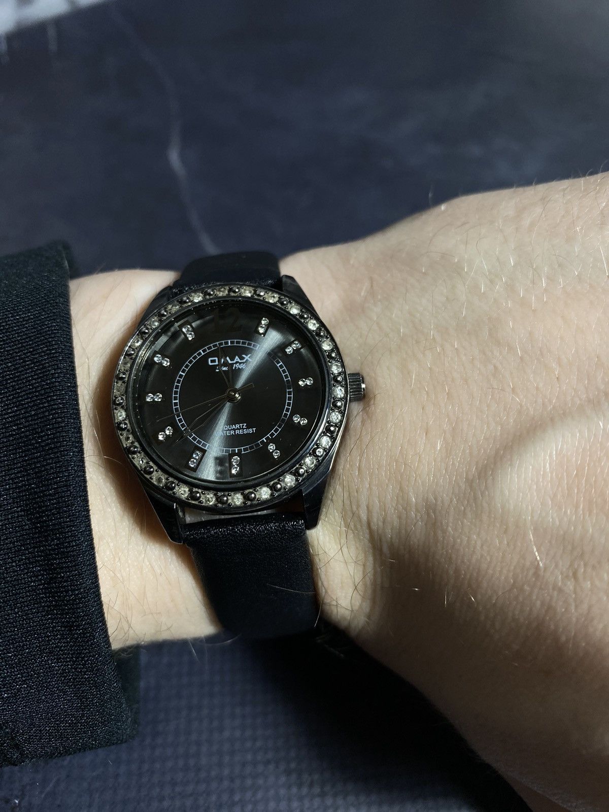 Vintage Omax Quartz Watch Japan Movement Black Dial Crystals Size ONE SIZE - 11 Thumbnail