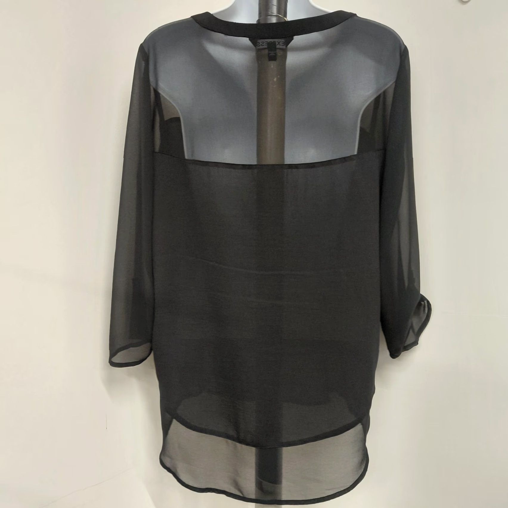 Express Express Blouse Top Womens Medium Black Sheer Chiffon Front Pockets 100 Poly Blouse Size M / US 6-8 / IT 42-44 - 7 Thumbnail