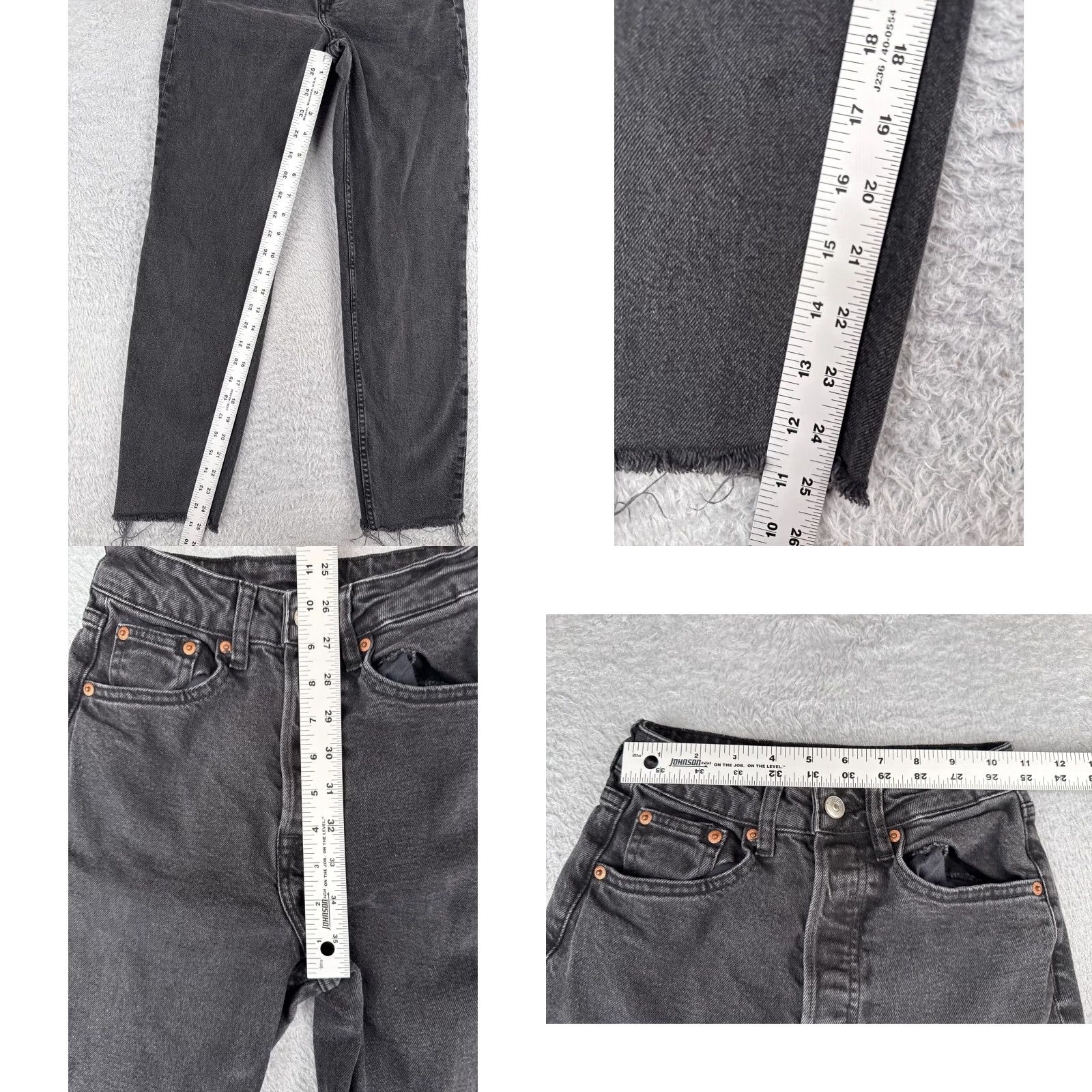 Vintage Divided Jeans Womens 0 Black Denim Tapered Raw Hem Button Fly Cotton Blend 22x25 Mens? Size 25" / US 0 / IT 36 - 8 Thumbnail