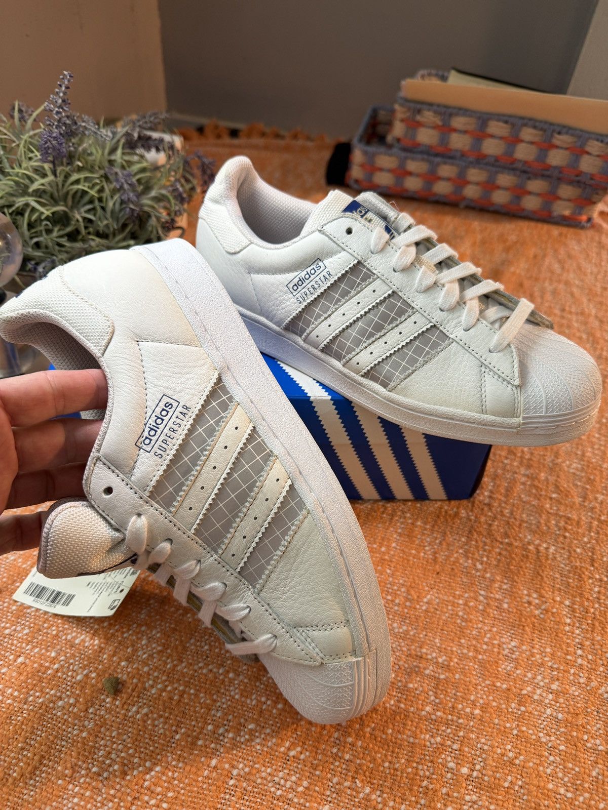 Adidas White On Blue Adidas Superstar Sample size 9 new Size US 9 / EU 42 - 15 Thumbnail