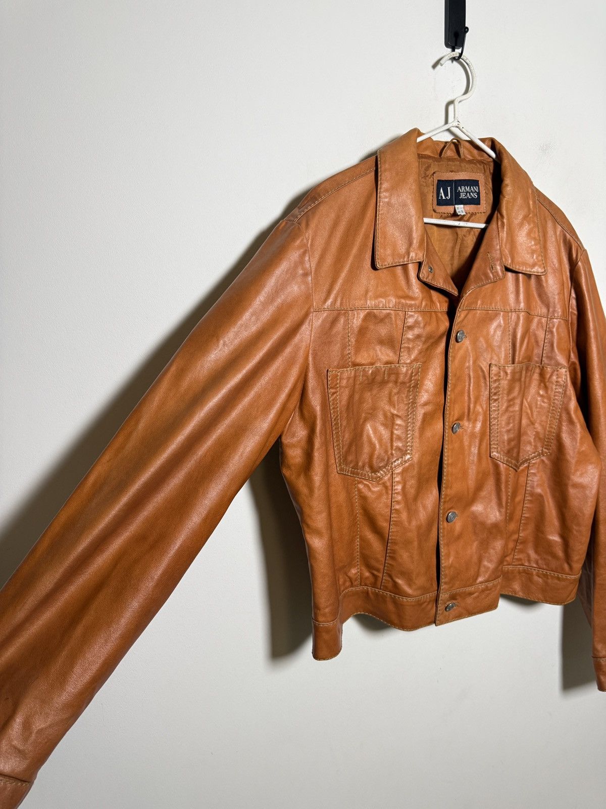 Giorgio Armani Armani Jeans moto leather jacket in a rich cognac brown Size US L / EU 52-54 / 3 - 9 Thumbnail