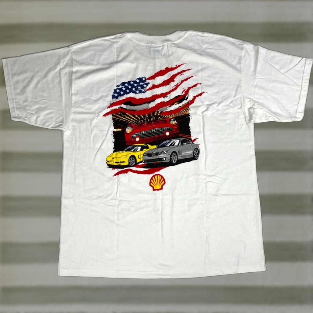 Gildan VINTAGE NOS Born in the USA Shell American Automotive T-Shirt XL Mens White Gildan Heavy Cotton 90s Size US XL / EU 56 / 4 - 1 Thumbnail