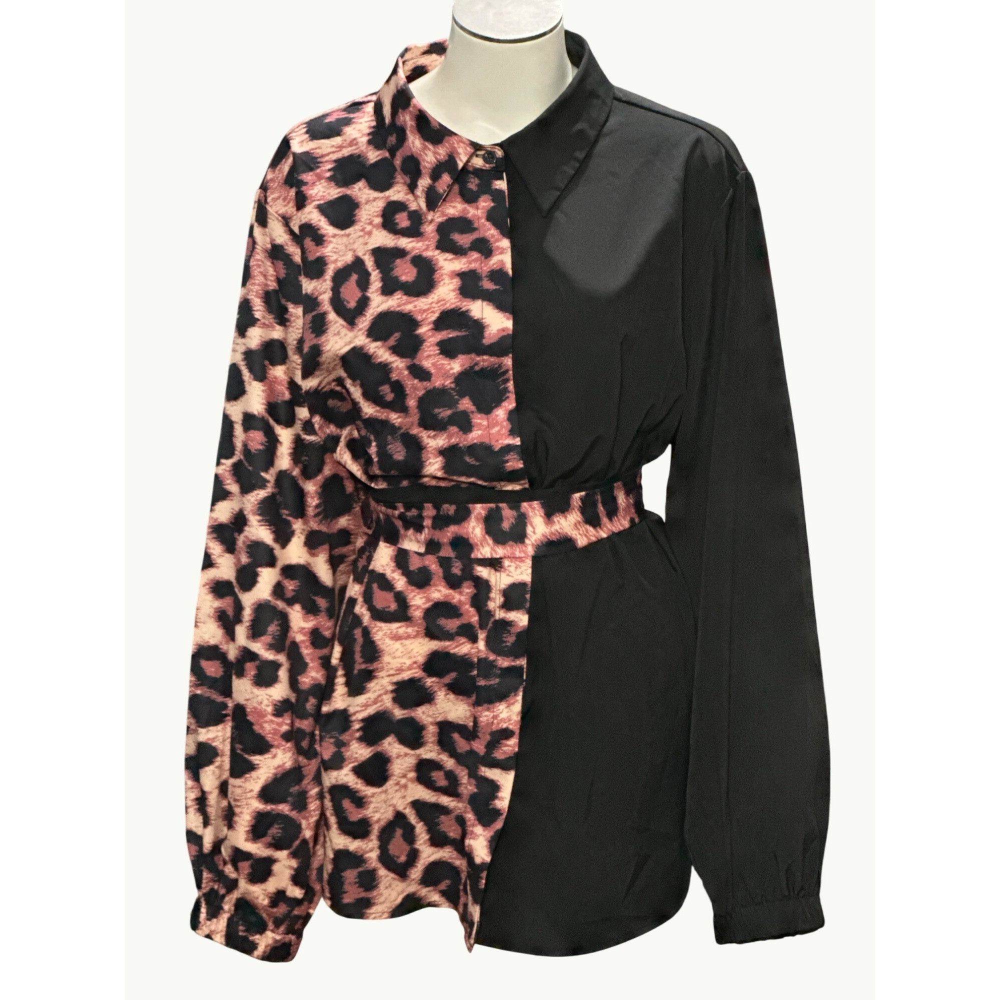 Other CCC Half Leopard Half Black Block Mini Shirt Dress Size 3XL Size 3XL / US 20-22 - 1 Thumbnail