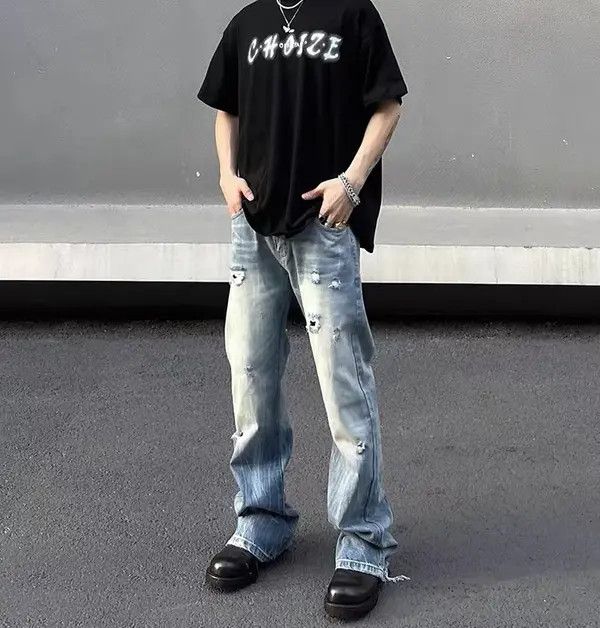 Japanese Brand VIBE Street wash ripped straight leg bootcut jeans Size US 33 - 3 Thumbnail