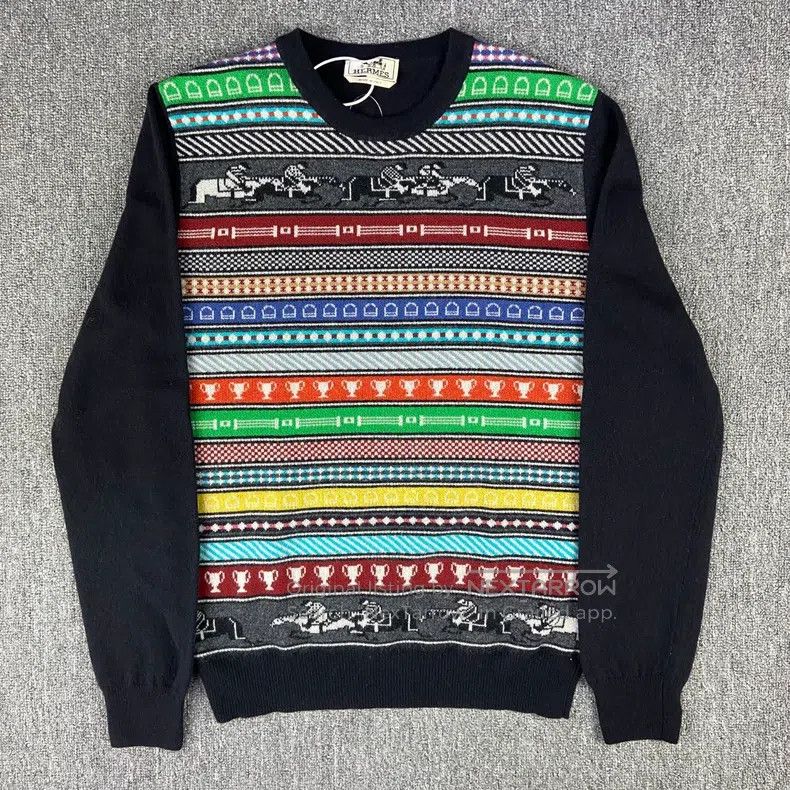 Hermes Striped Floral Patchwork Knit Sweater