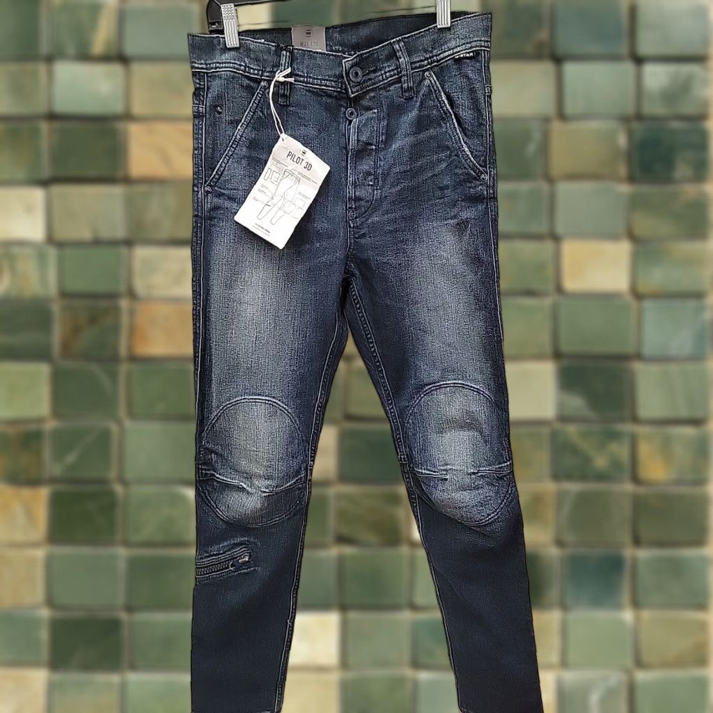G-Star G Star Raw Jeans Slim Men's 29x32 Denim Blue Navy 3D Pilot Straight Hip Hop Designer Streetwear Mens Size US 29 - 1 Thumbnail