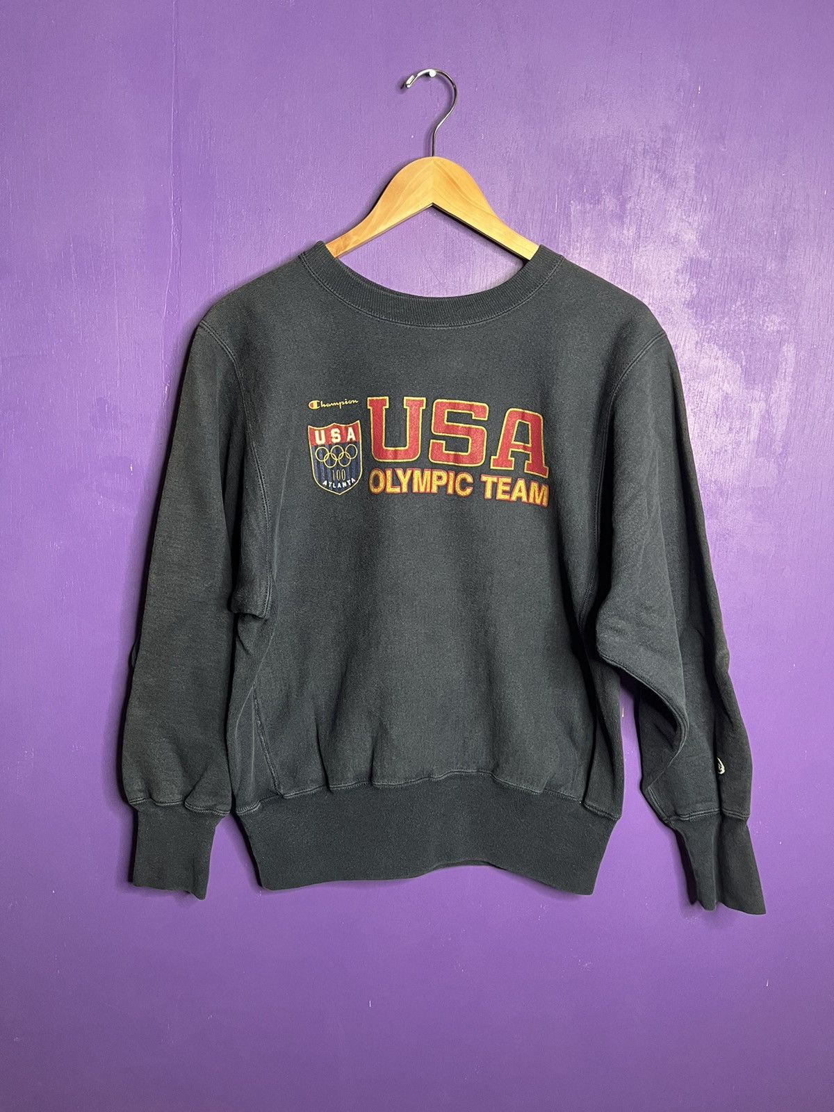 image of Vintage 90's Champion Olympic Team Reverse Weave Sweatshirt in Navy, Men's (Size Medium)