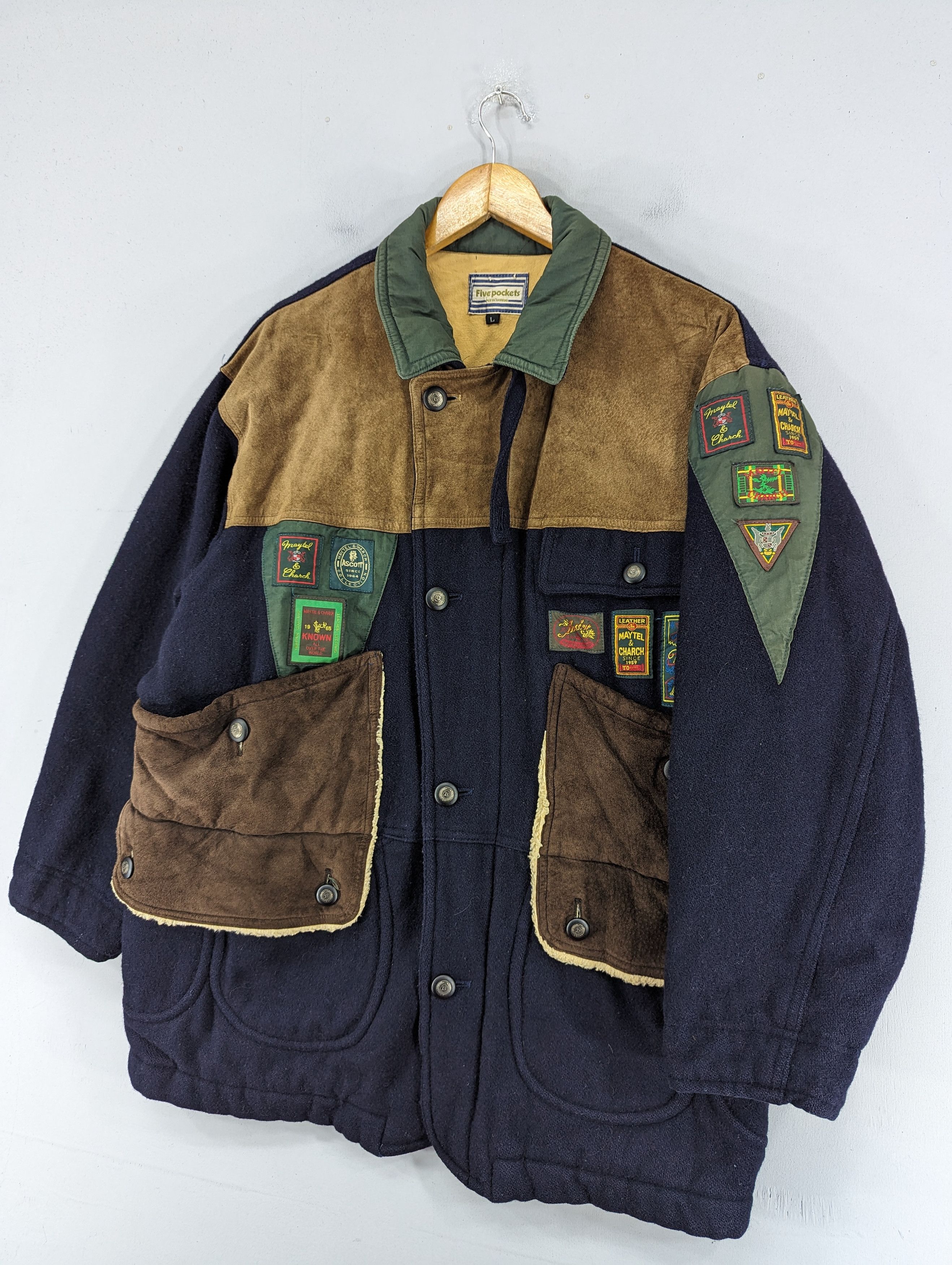 Japanese Brand Vintage Five Pockets Wool/Leather Patches Jacket Size US L / EU 52-54 / 3 - 3 Thumbnail
