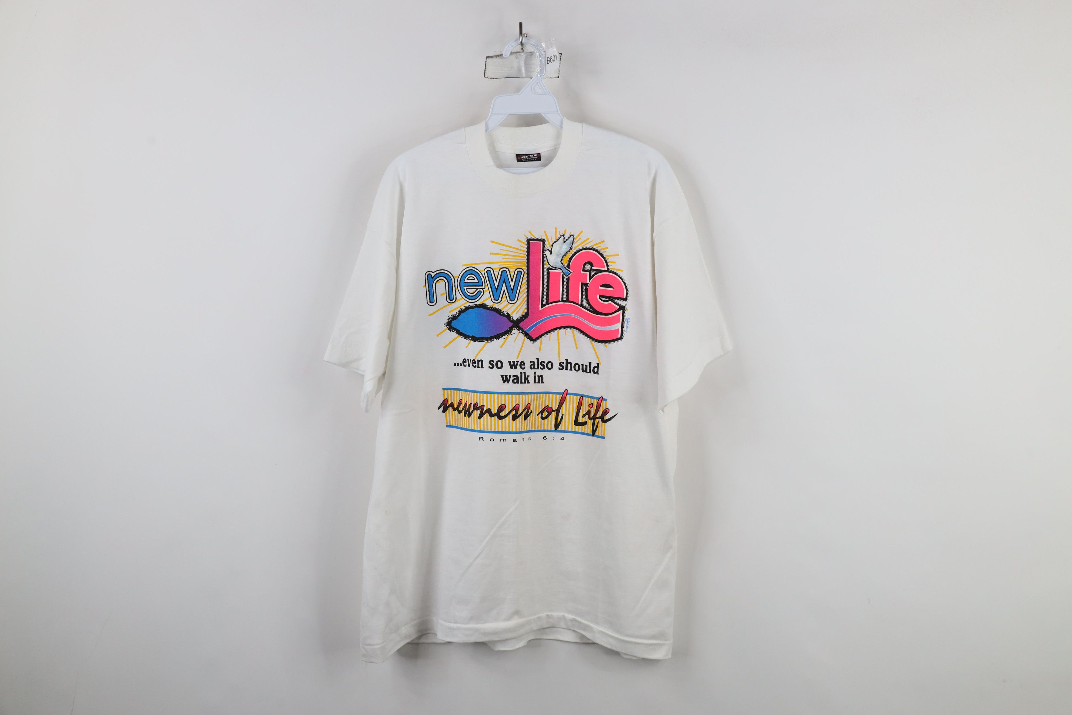 Vintage Vintage 90s Spell New Life Jesus Christian T-Shirt White USA Size XL / US 12-14 / IT 48-50 - 1 Thumbnail
