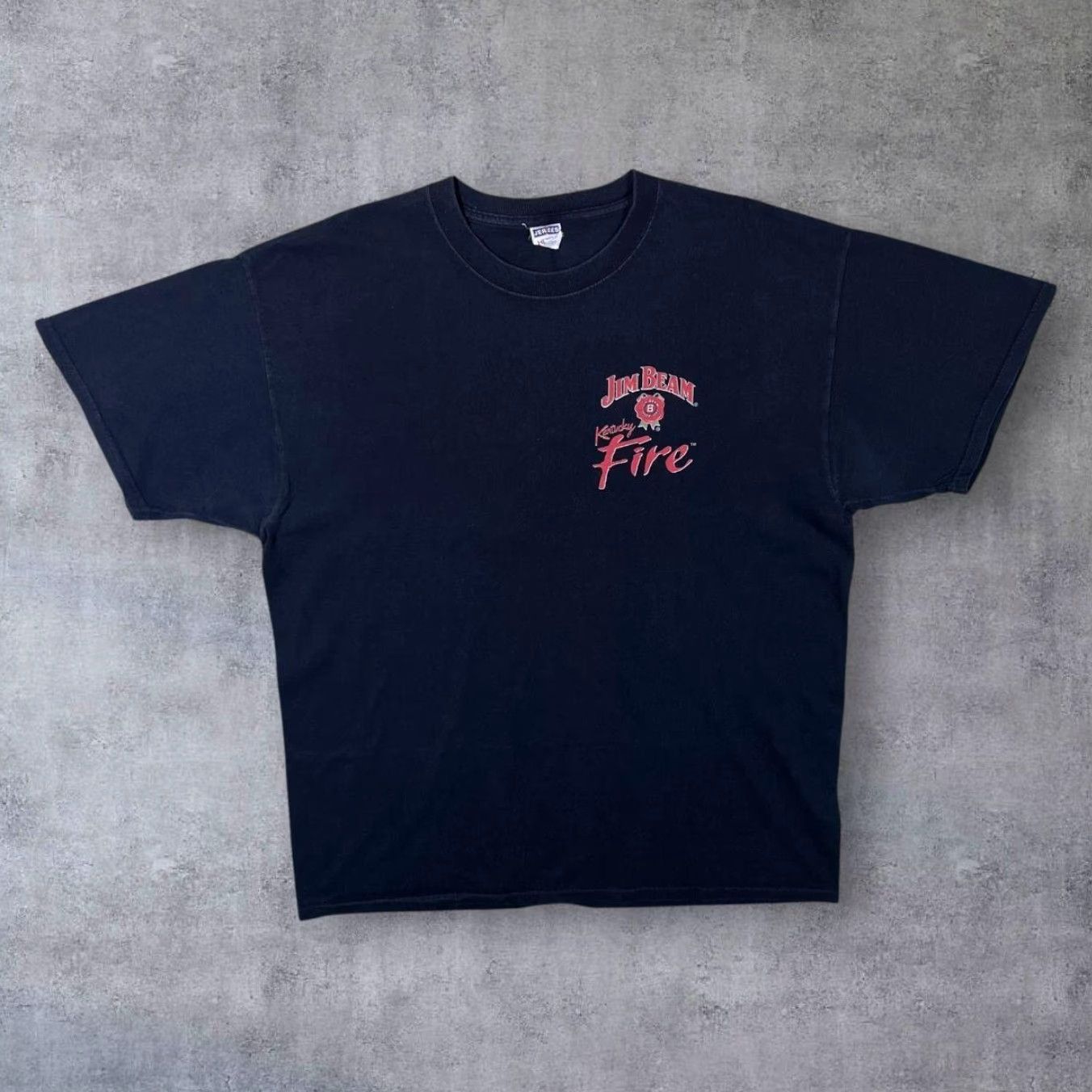 Jerzees Jim Beam “Kentucky Fire” Bourbon. Fired Up Drinks Promo Logo Graphic T-Shirt XL Black Mens Short Sleeve Round Neck Cotton / Logo / XL Size US XL / EU 56 / 4 - 2 Thumbnail