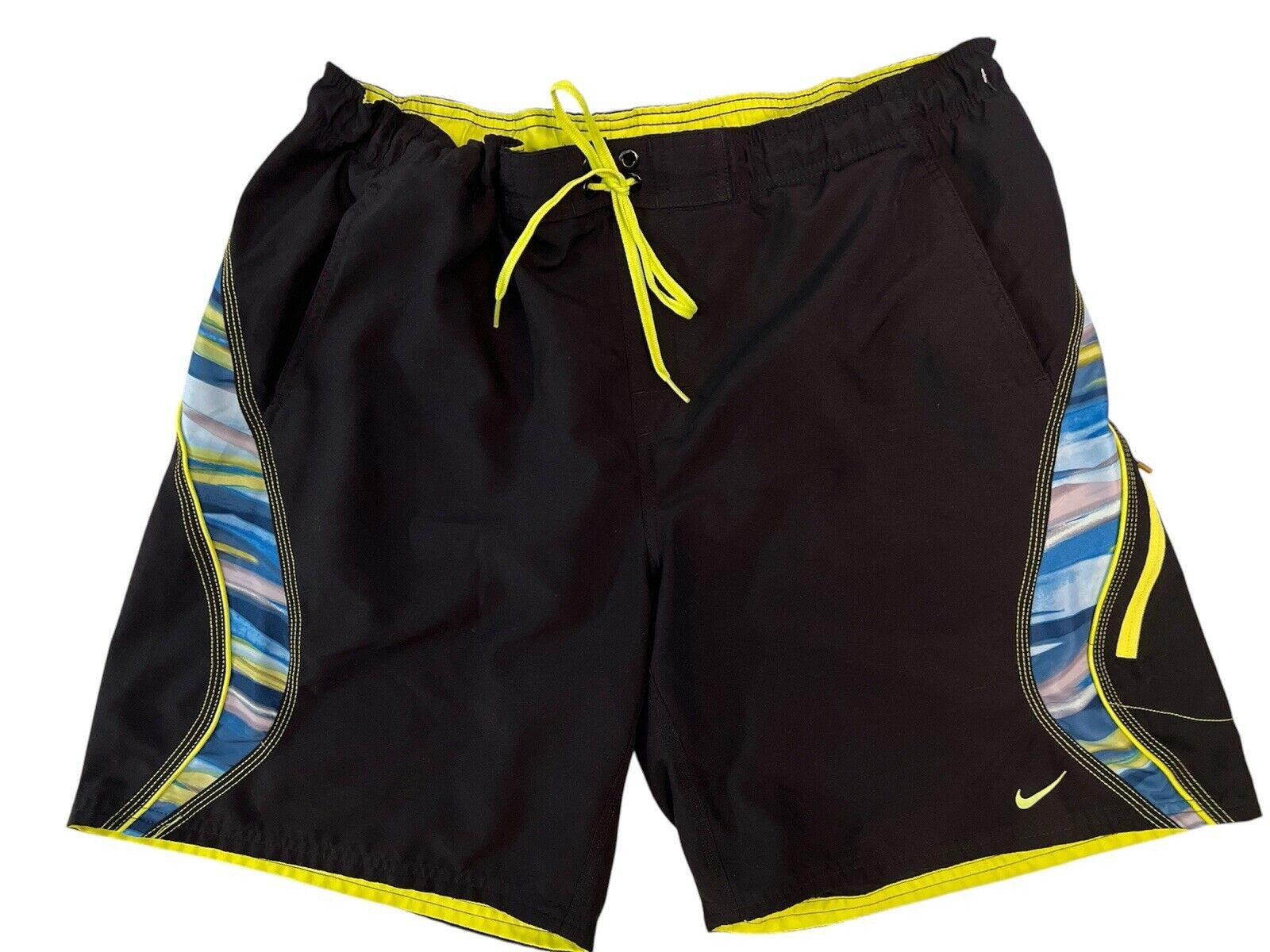 Nike Nike Swim Trunks Adult Large Black Yellow Drawstring Size US 34 / EU 50 - 1 Thumbnail