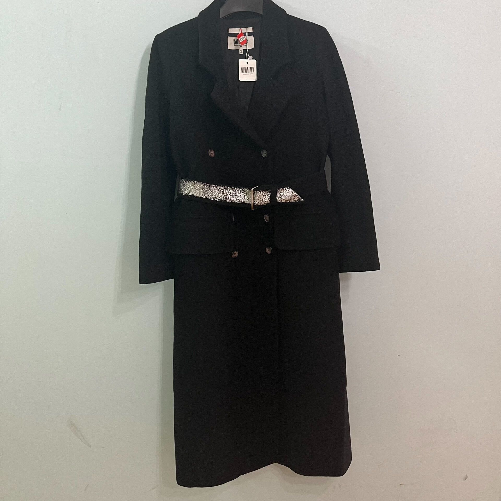 MM6 Black Graffiti Belt Wool Coat