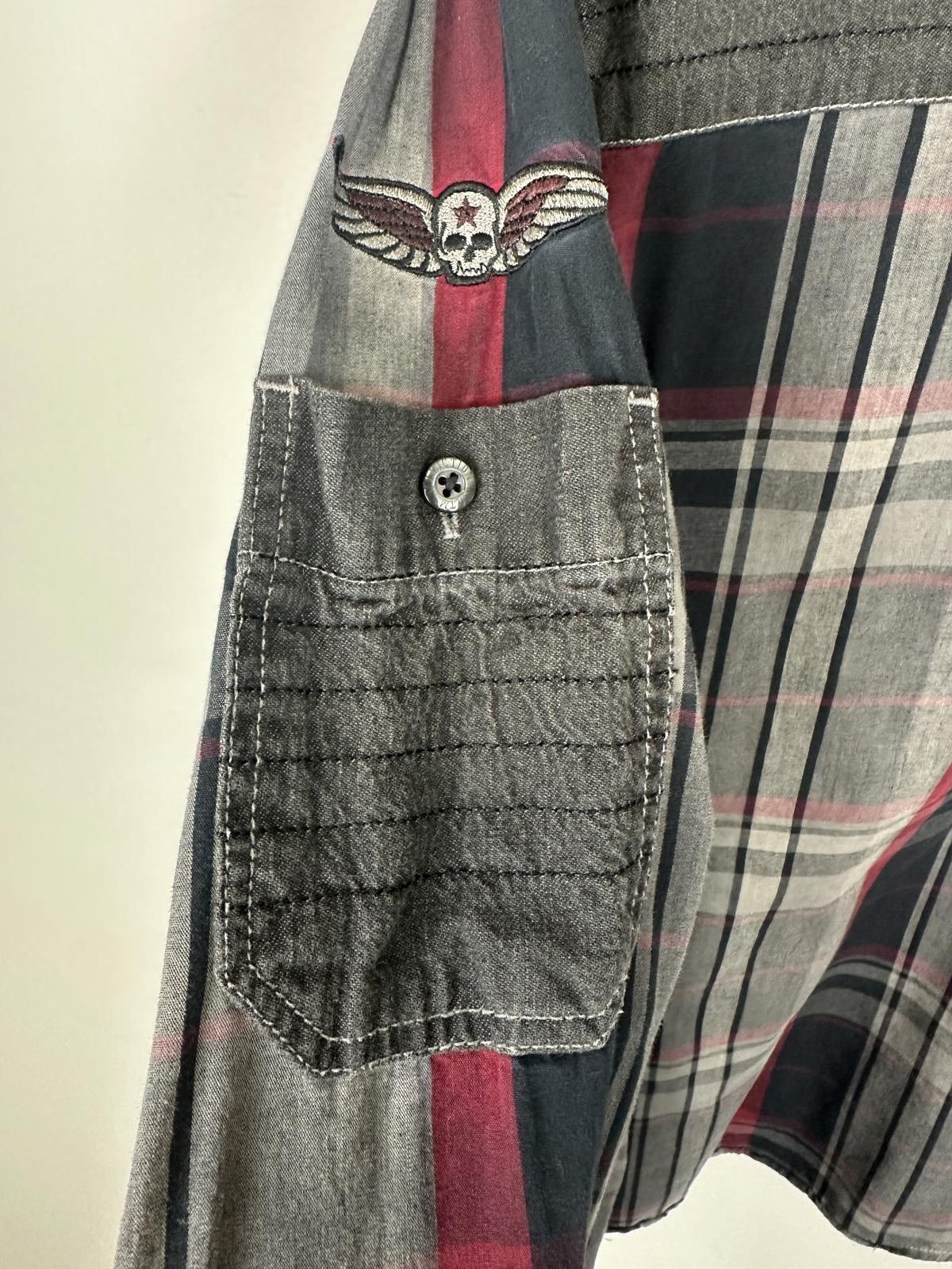 Affliction Y2K Affliction Red Black Grey Plaid Button Up Patches SIZE M Size US M / EU 48-50 / 2 - 3 Thumbnail